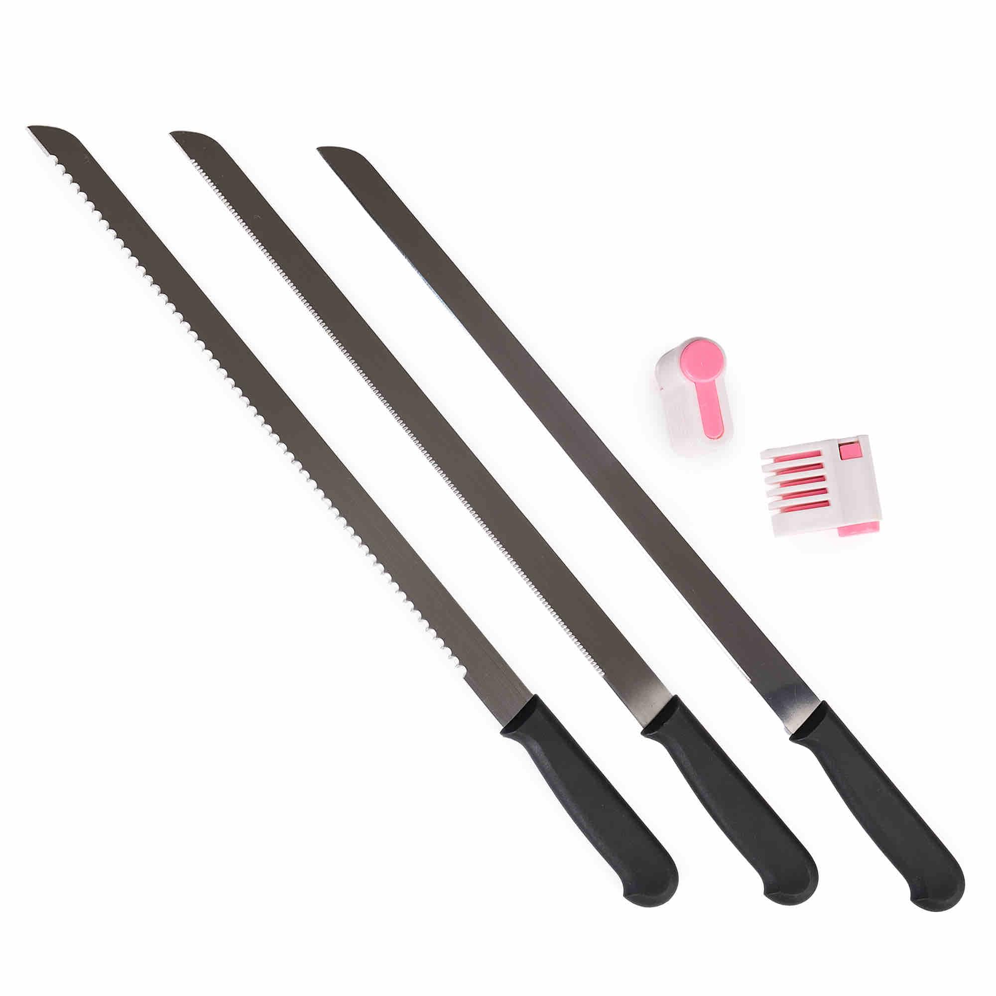 Set 3 Cutite Profesionale lungime mare 46 cm pentru Cofetarie si Patiserie, Ghidaj pentru Taiat Blat Tort, Onuvio®