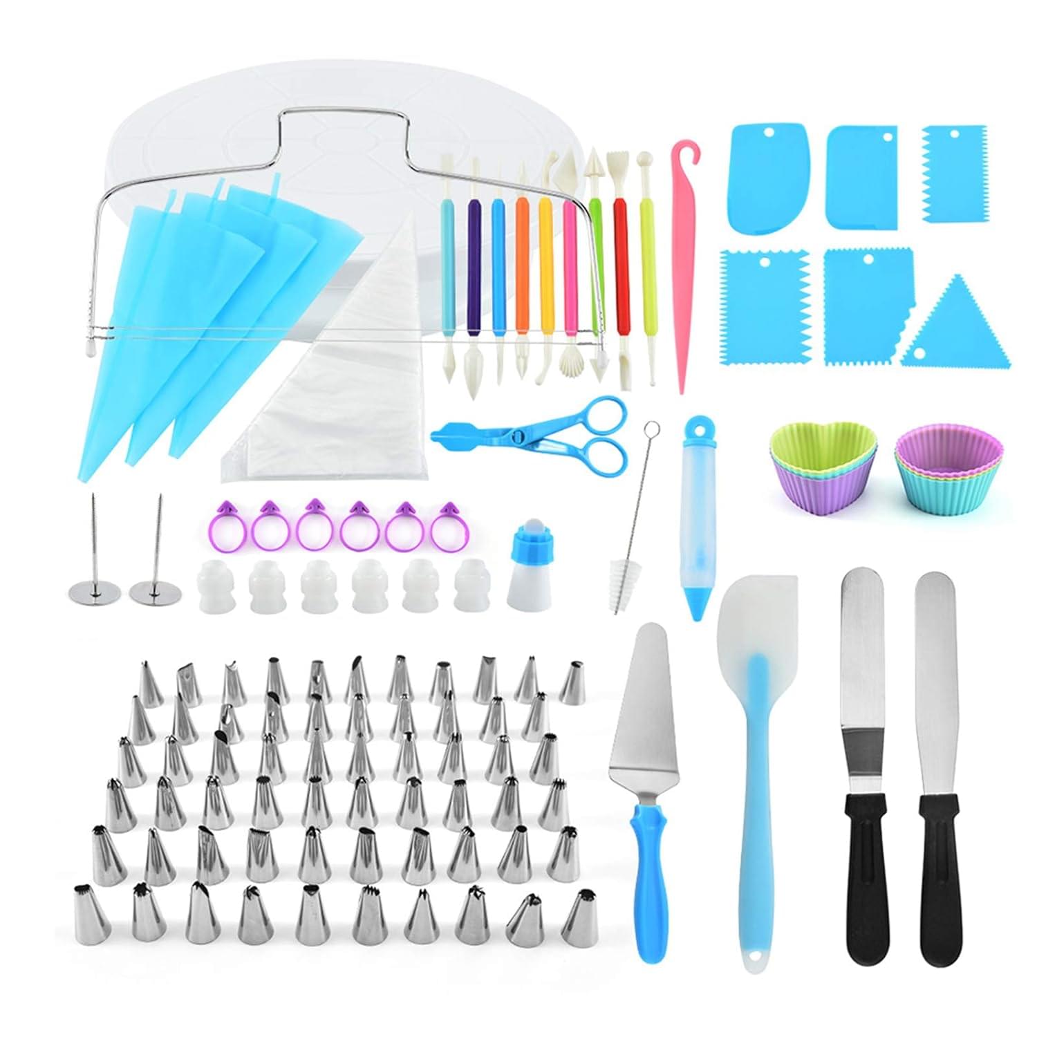 Set Platou Rotativ pentru Patiserie/Cofetarie 110 piese, Duze pentru Ornat si Taietor Blat, Onuvio™ Gea