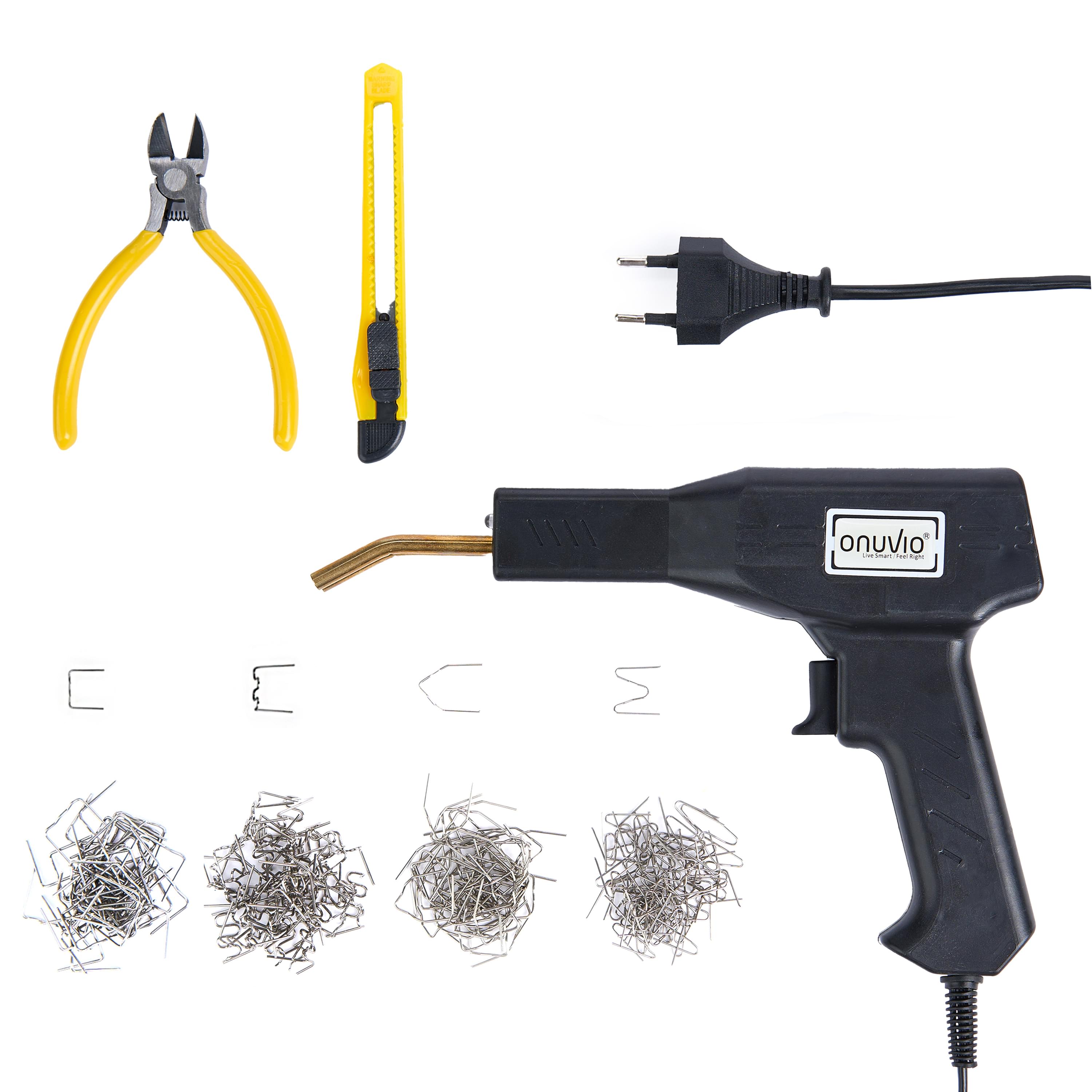 Set pistol 50w și capse pentru lipit plastic onuvio™, trusa pentru sudat plastic, kit pentru repararea fisurilor din plastic, 200 capse incluse, fara cutie transport - negru carbune