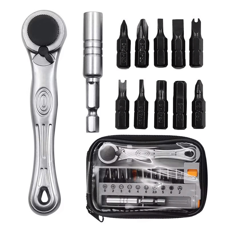 Trusa de Scule Onuvio® Auto Moto Velo,Portabila - Cheie cu Clichet Reversibila si Magnetica, 10 Biti din Chrome Vanadium, Prelungitor 60mm, Husa Centura - Compacta si Ideala pentru Spatii Inguste