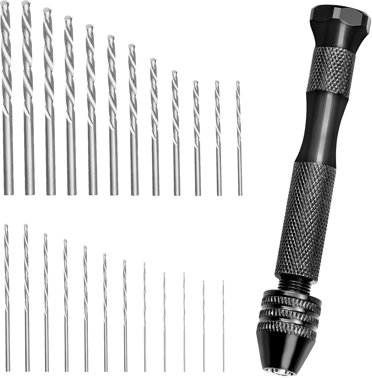Burghiu manual de precizie Onuvio®, 49 de piese, spirale diverse marimi, pentru bijuterii, operatii de finete, tehnice, electrice, hobby si DIY