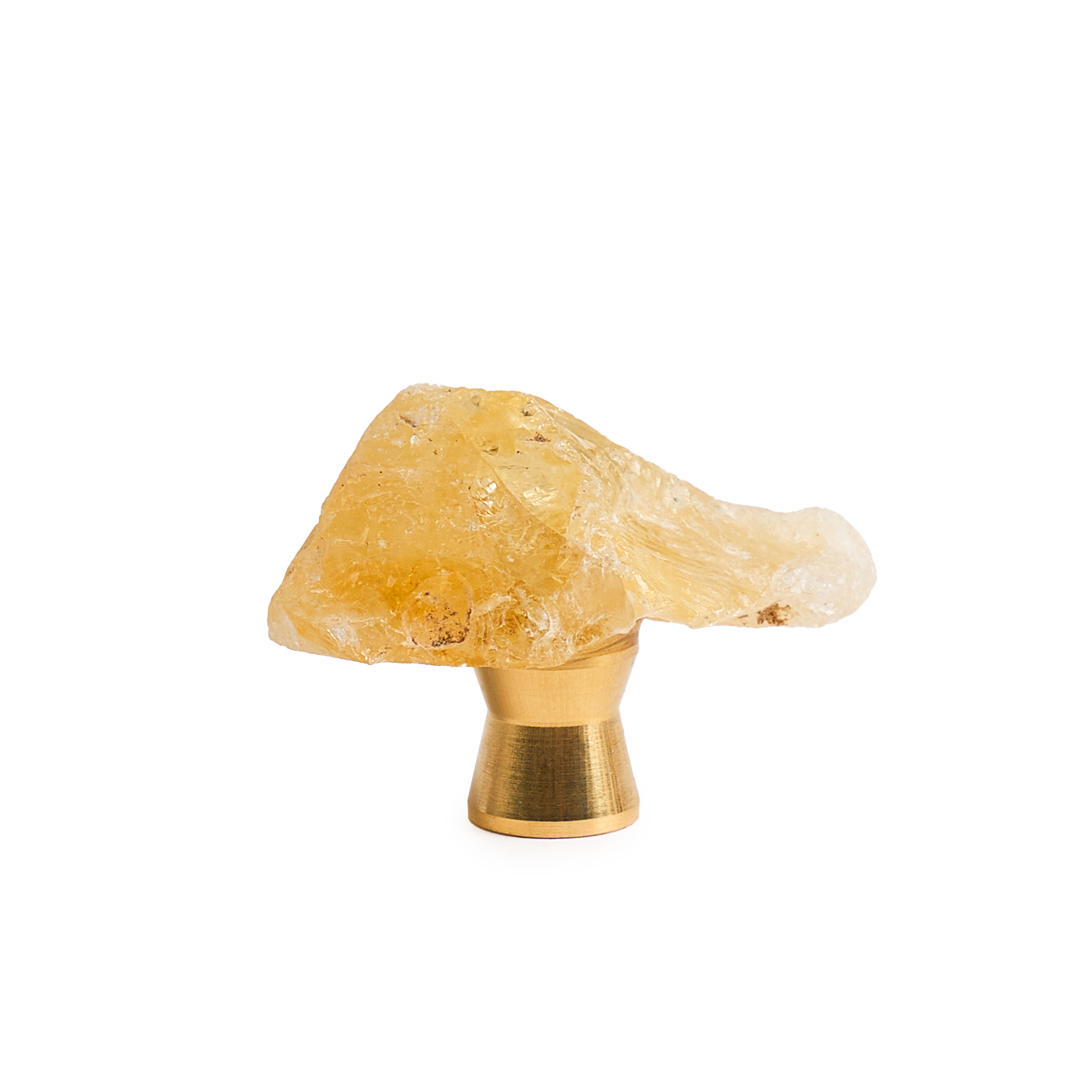 Maner mobilier tip buton onuvio™ din cristal natural și piatră semiprețioasă cu bază din alamă - design unic hand-made, model m03 - galben