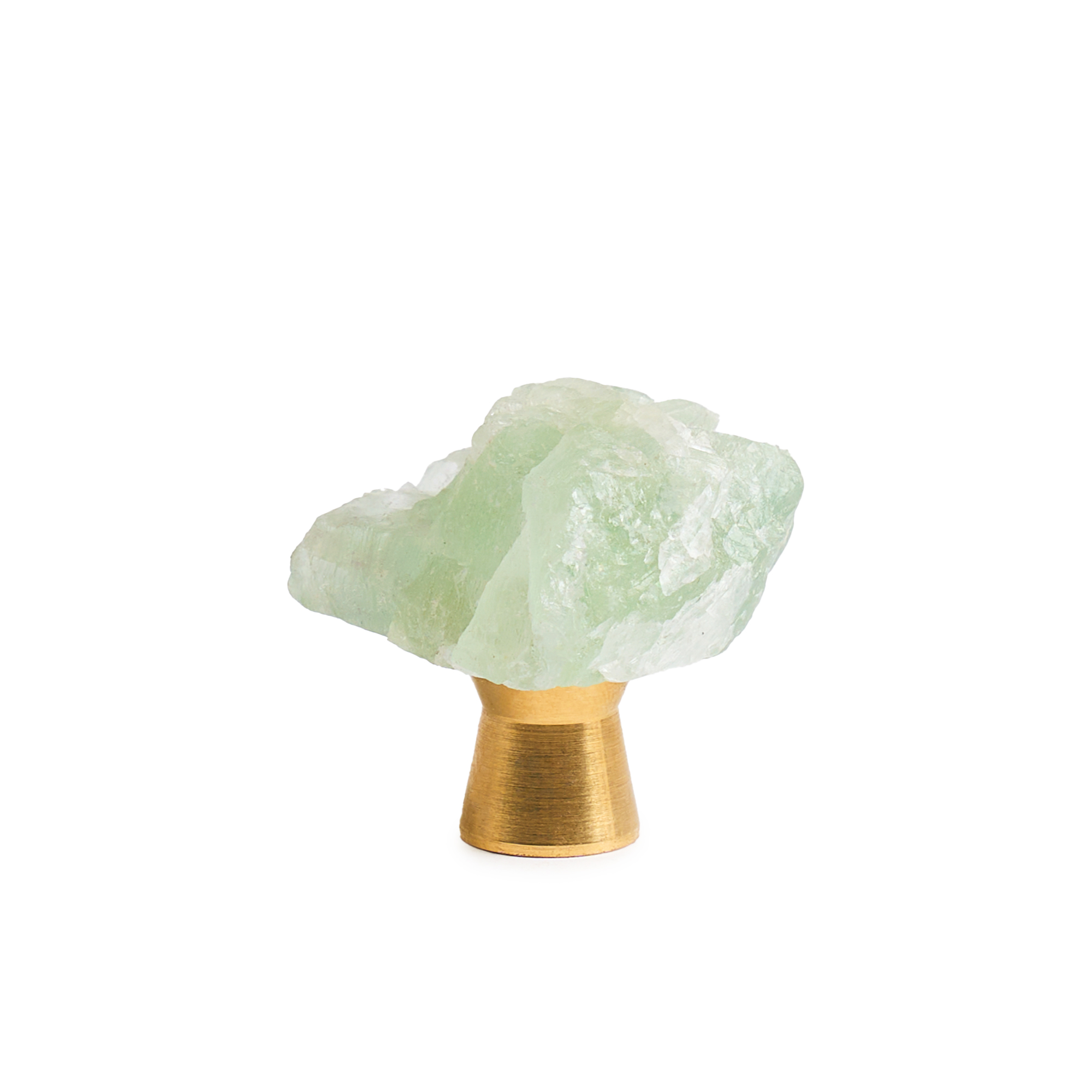 Maner mobilier tip buton onuvio™ din cristal natural și piatră semiprețioasă cu bază din alamă - design unic hand-made, model m03 - verde