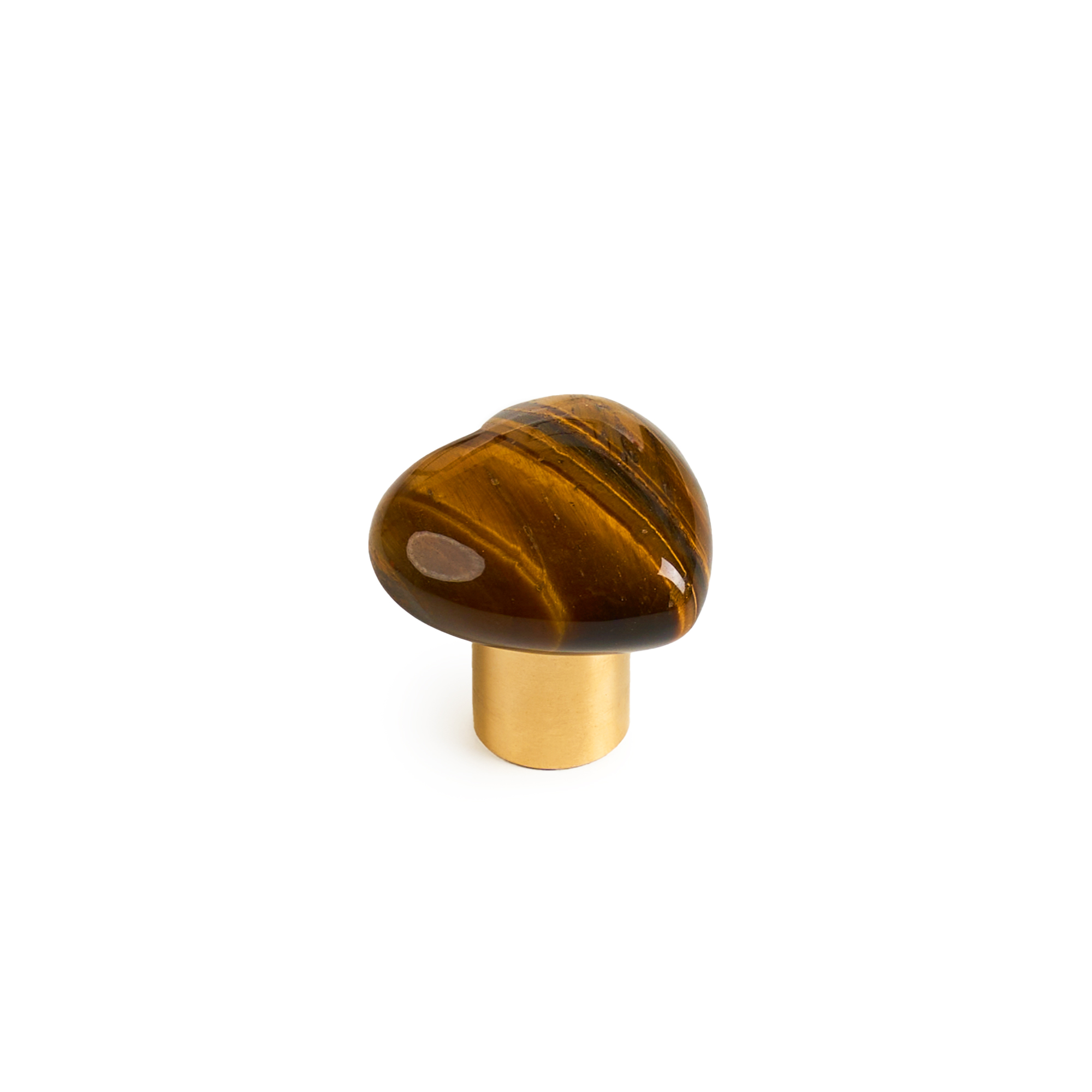 Maner mobilier tip buton onuvio™ din cristal natural și piatră semiprețioasă cu bază din alamă - design unic forma inima hand-made, model m04 - maro