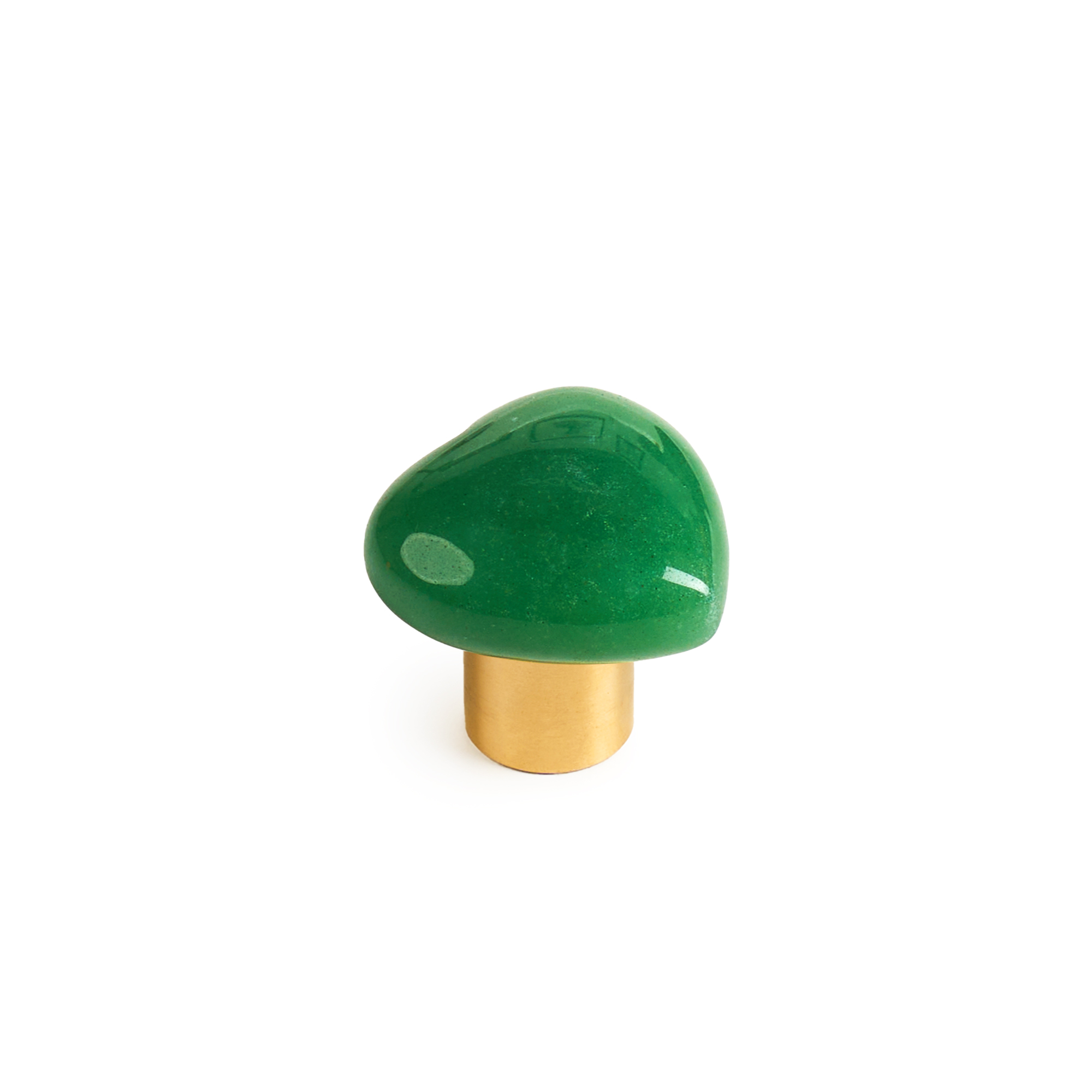Maner mobilier tip buton onuvio™ din cristal natural și piatră semiprețioasă cu bază din alamă - design unic forma inima hand-made, model m04 - verde