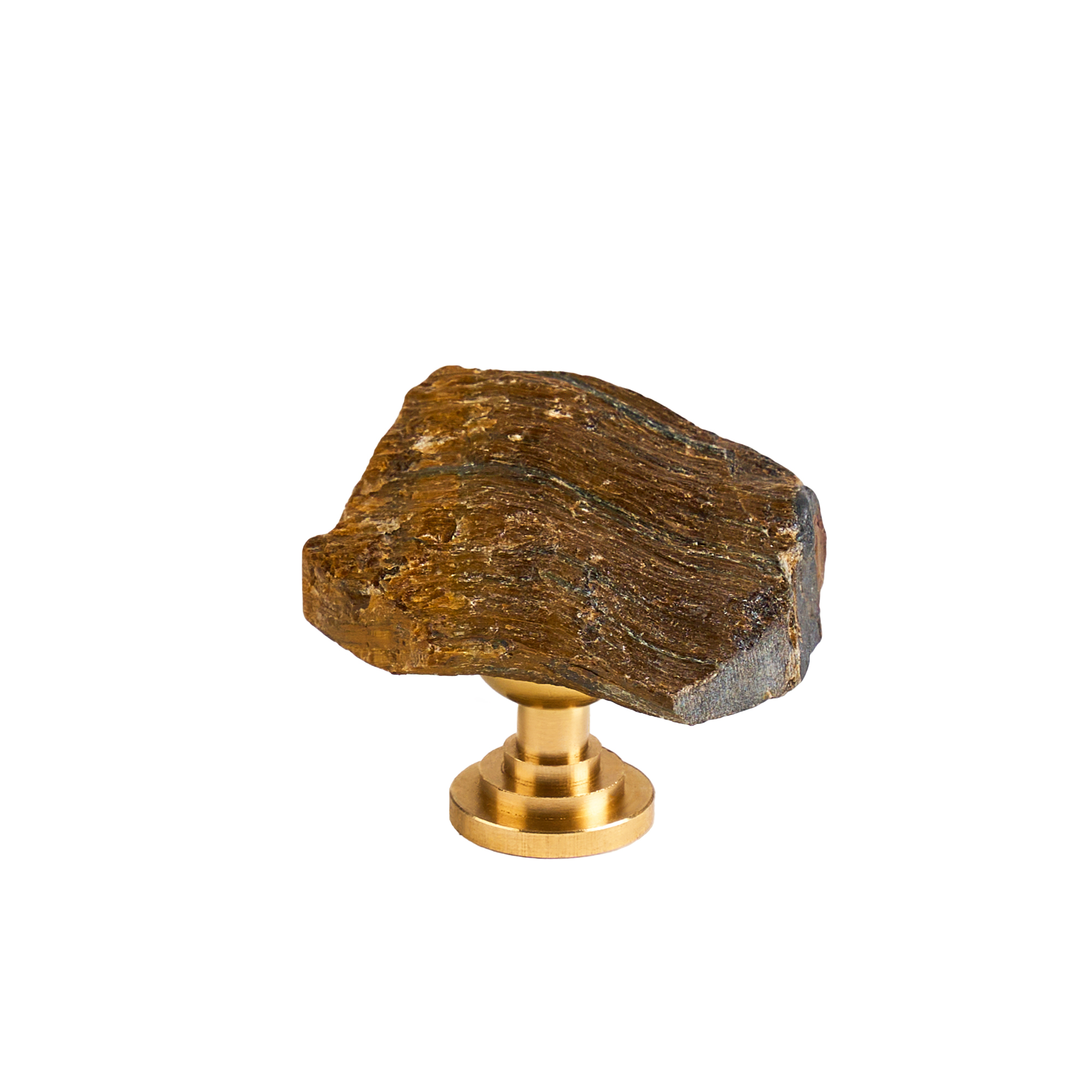Maner mobilier tip buton onuvio™ din cristal natural și piatră semiprețioasă cu bază din alamă - design unic hand-made, model m06 - maro