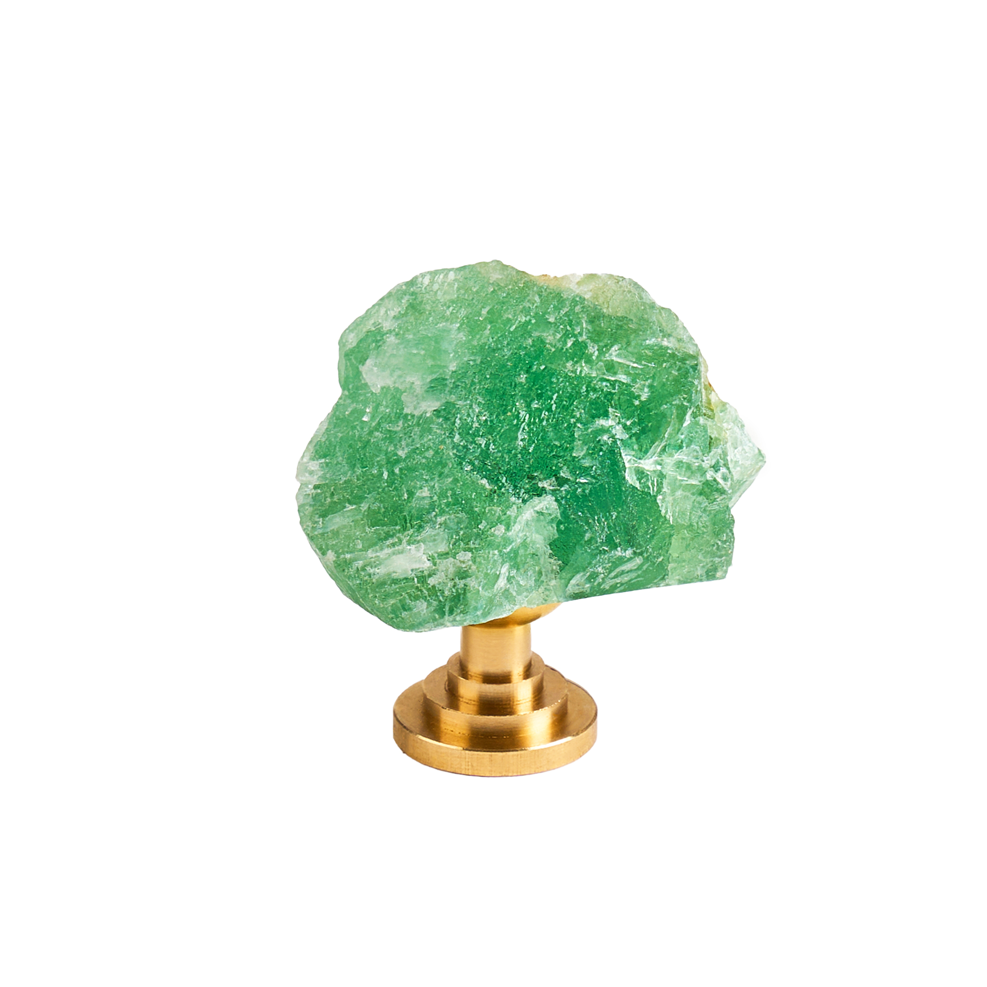 Maner mobilier tip buton onuvio™ din cristal natural și piatră semiprețioasă cu bază din alamă - design unic hand-made, model m06 - verde