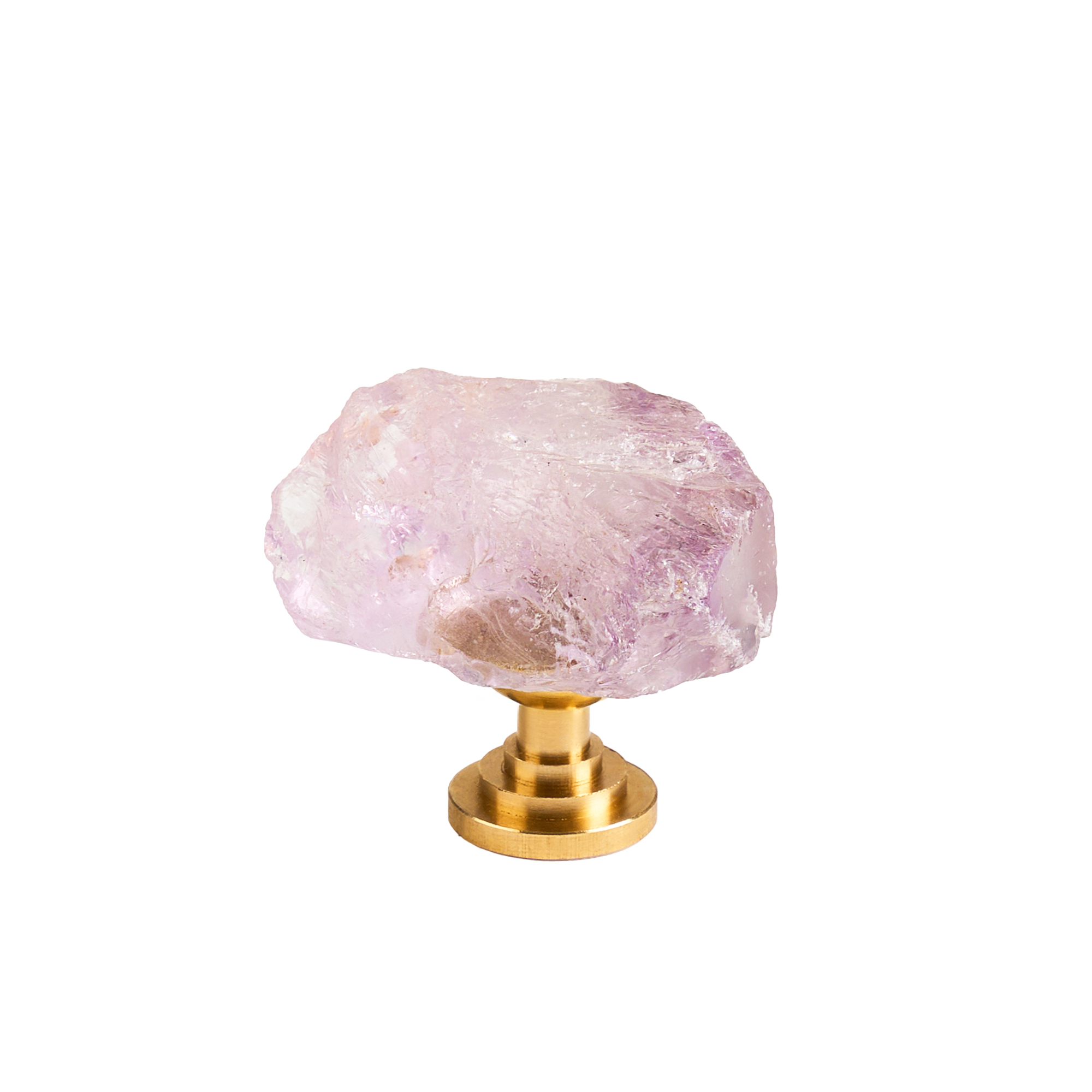 Maner mobilier tip buton onuvio™ din cristal natural și piatră semiprețioasă cu bază din alamă - design unic hand-made, model m06 - mov