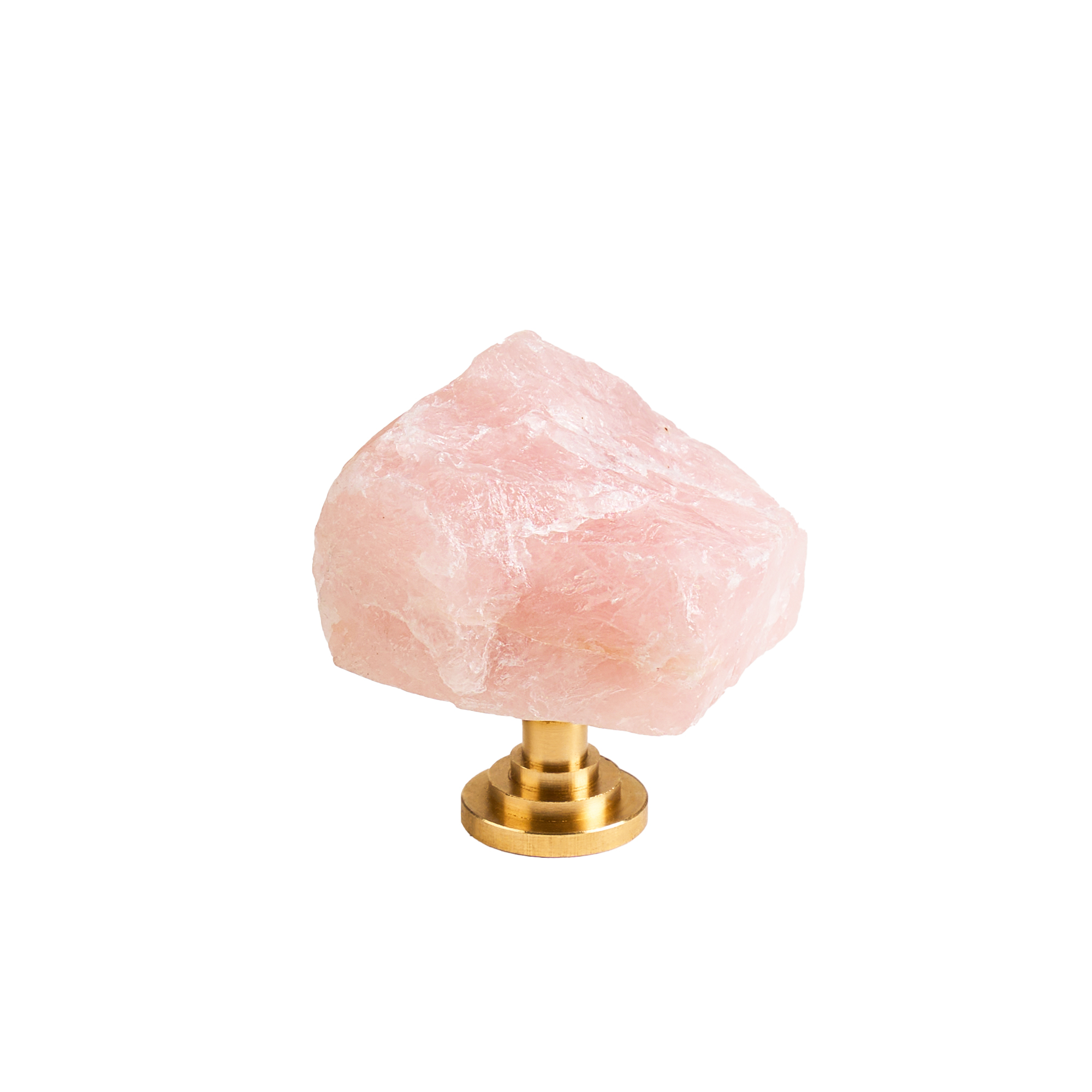 Maner mobilier tip buton onuvio™ din cristal natural și piatră semiprețioasă cu bază din alamă - design unic hand-made, model m06 - roz
