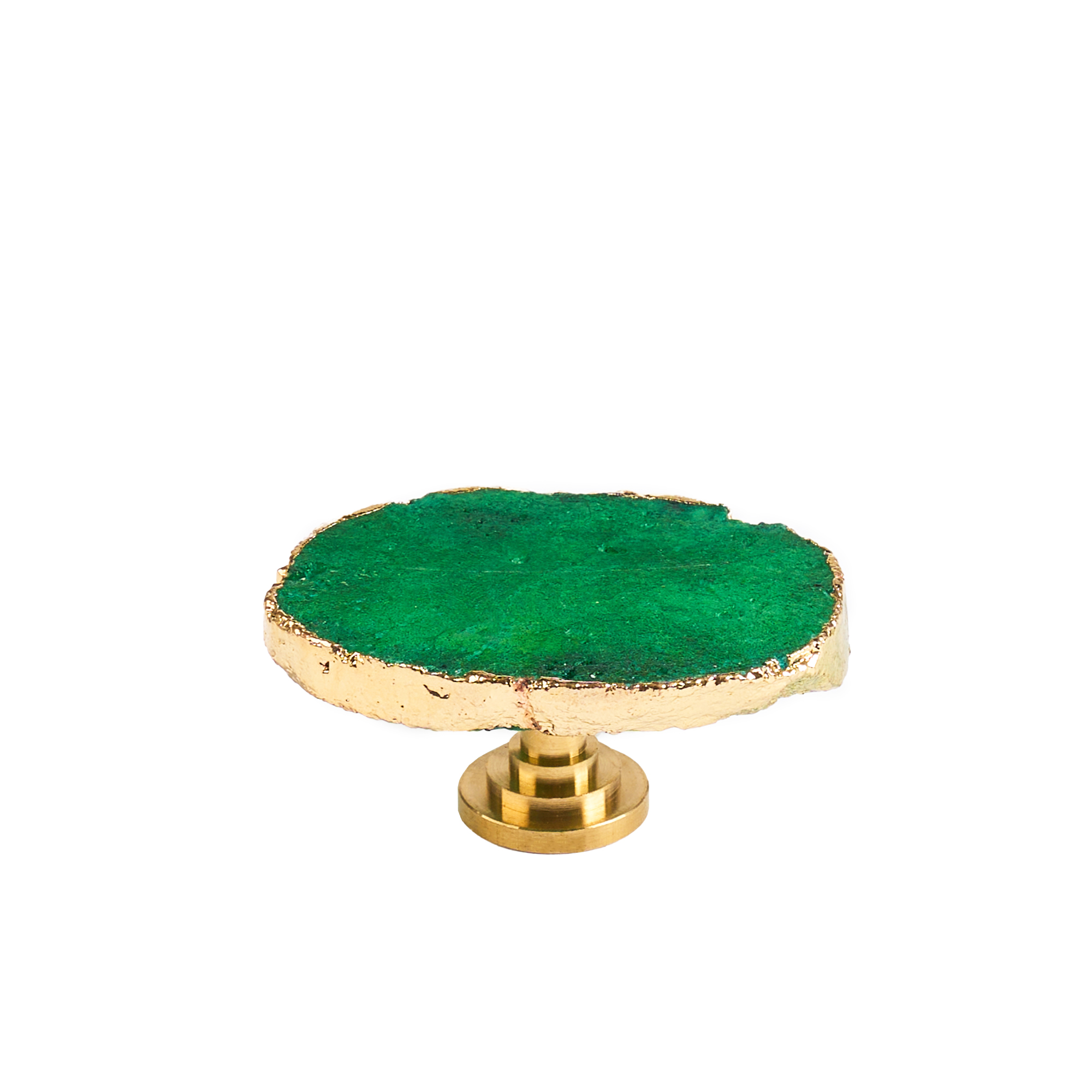 Maner mobilier tip buton onuvio™ din cristal natural și piatră semiprețioasă marime xl cu bază din alamă - design unic hand-made, model m10 - verde