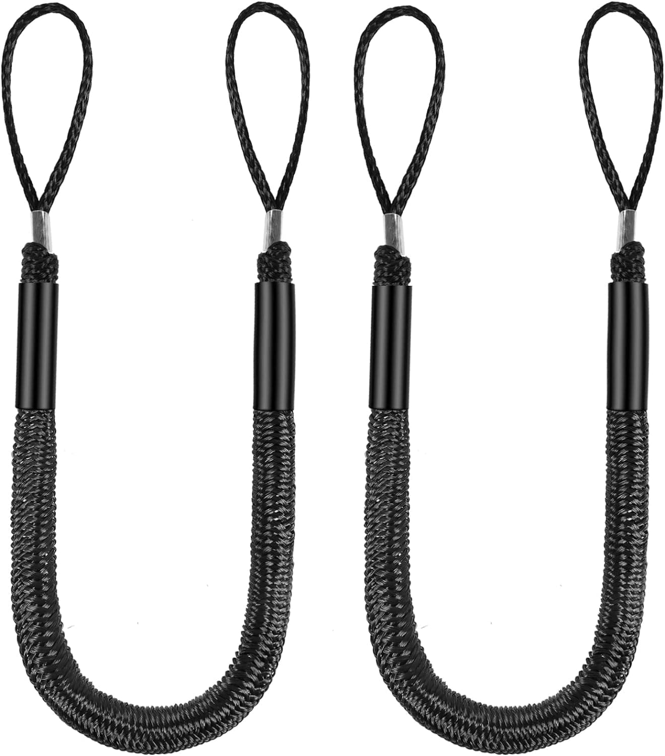 Set 2 parame elastice bungee 1,2–2,1 m cu buclă marinărească – mooring extensibil pentru barcă și ponton - negru