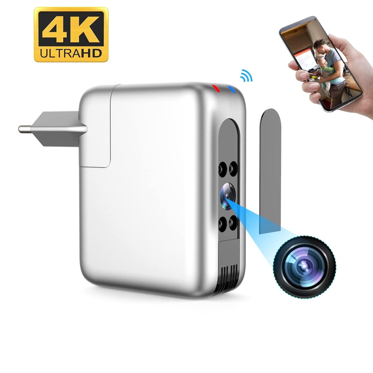 Mini camera incarcator 4k b22 cu wifi, night vision ir, detectare miscare, unghi 166°, suport microsd 128gb, onuvio® - 0 gb