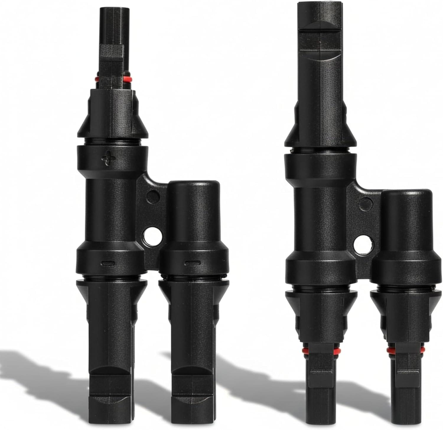 Splitter conector solar MC4 tip T 1 la 2 – pereche M→FF + F→MM, 1500V DC 50A, IP68, material PPO, rezistent UV, pentru cabluri 2.5 mm2, 4 mm2, 6 mm2 – Onuvio®