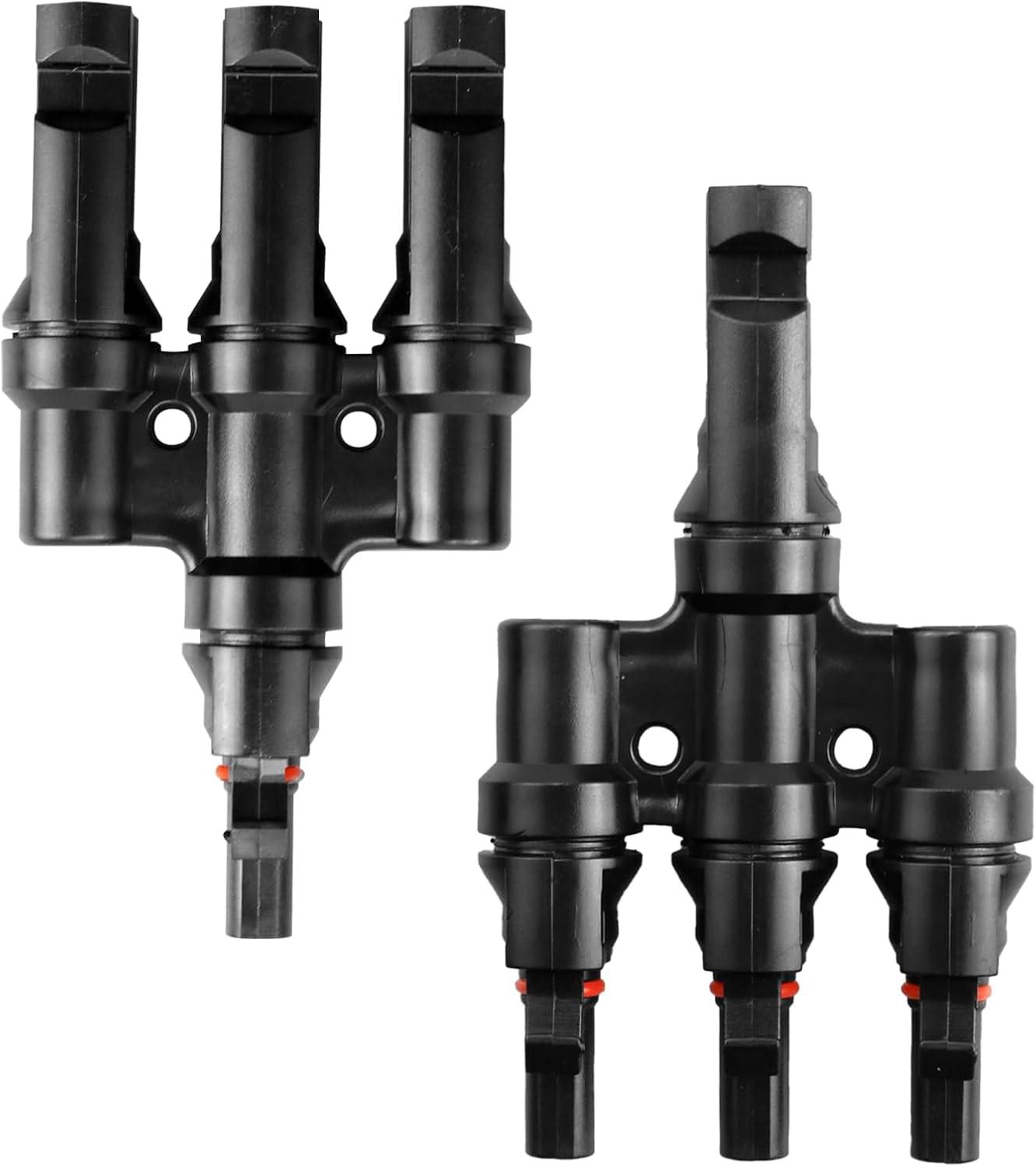 Splitter conector solar MC4 tip T 1 la 3 – pereche M→FFF + F→MMM, 1500V DC 50A, IP68, material PPO, rezistent UV, pentru cabluri 2.5 mm2, 4 mm2, 6 mm2 – Onuvio®