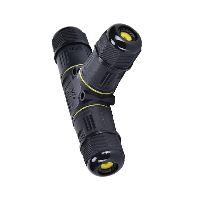 Conector derivatie T impermeabil IP68, exterior, M20, 3 poli, sectiune cablu 0.5-2.5 mm2, diametru cablu 5-8 mm, prindere pe levier - Onuvio®