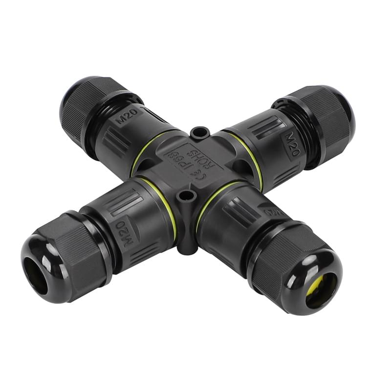 Conector derivatie X impermeabil IP68, exterior, M20, 3 poli, sectiune cablu 0.5-4 mm2, diametru cablu 5-8 mm, prindere pe surub - Onuvio®