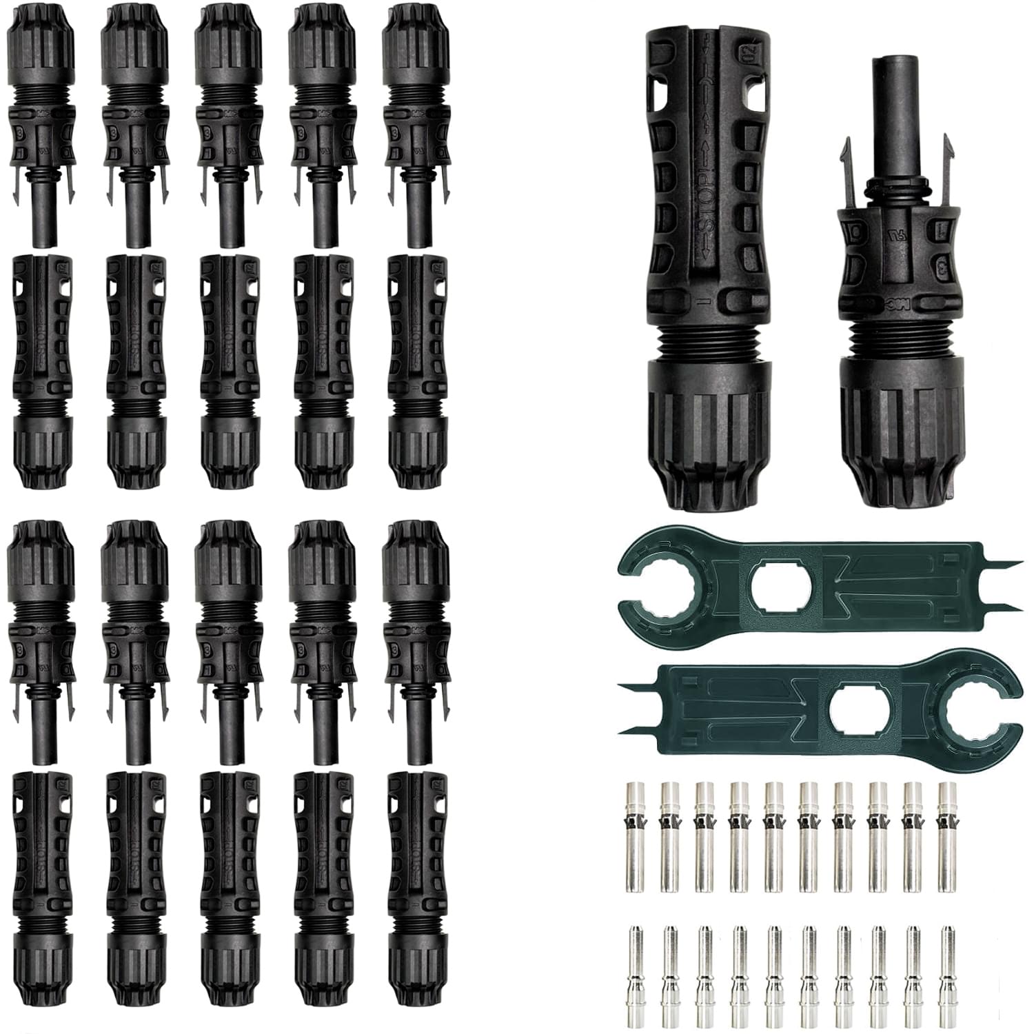 Set 10 Conectori MC4 EVO2 Onuvio® pentru Panouri Solare Fotovoltaice, Mamă/Tată, 1500V 60A, Cablu 10mm2. Certificare CE RoHS, Rezistent la apa IP67