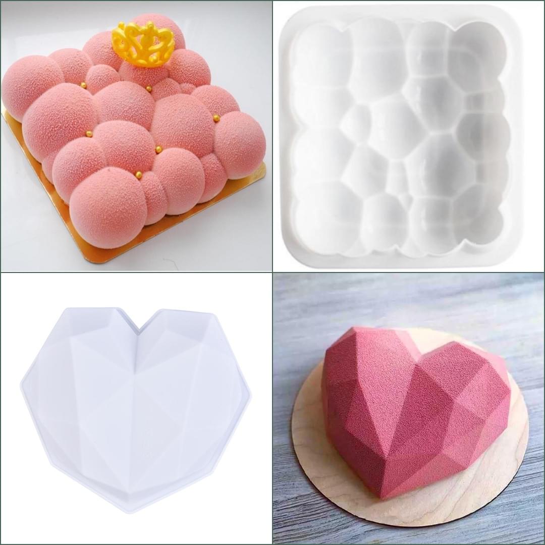 Set Doua forme silicon Inima si Nor 3D Bubble,  pentru copt blat, tort, Onuvio™