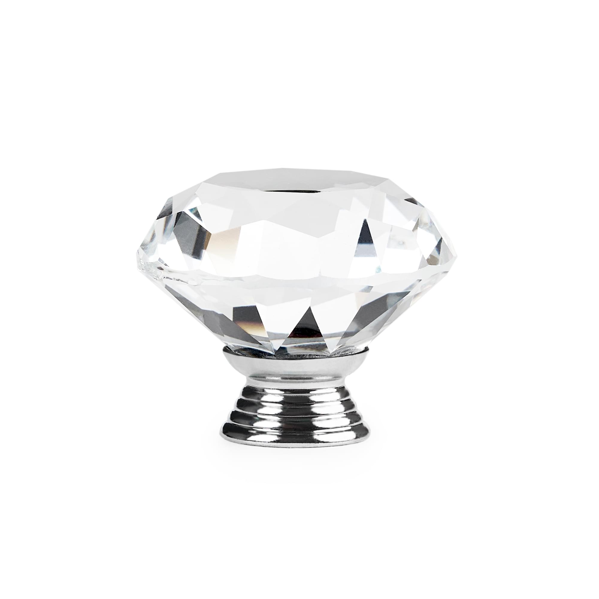 Buton maner mobilier onuvio™, forma diamant, diamond cut luxury, cristal k9, diametru 40mm, baza aliaj zinc aluminiu - argintiu / transparent