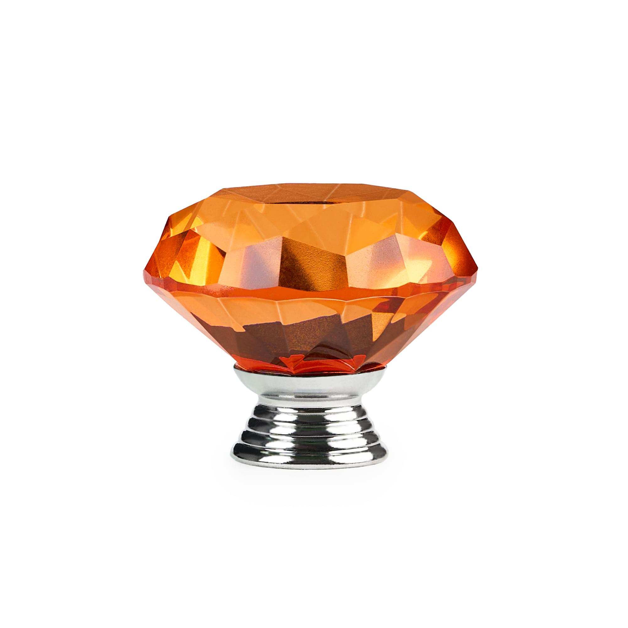 Buton maner mobilier onuvio™, forma diamant, diamond cut luxury, cristal k9, diametru 40mm, baza aliaj zinc aluminiu - portocaliu