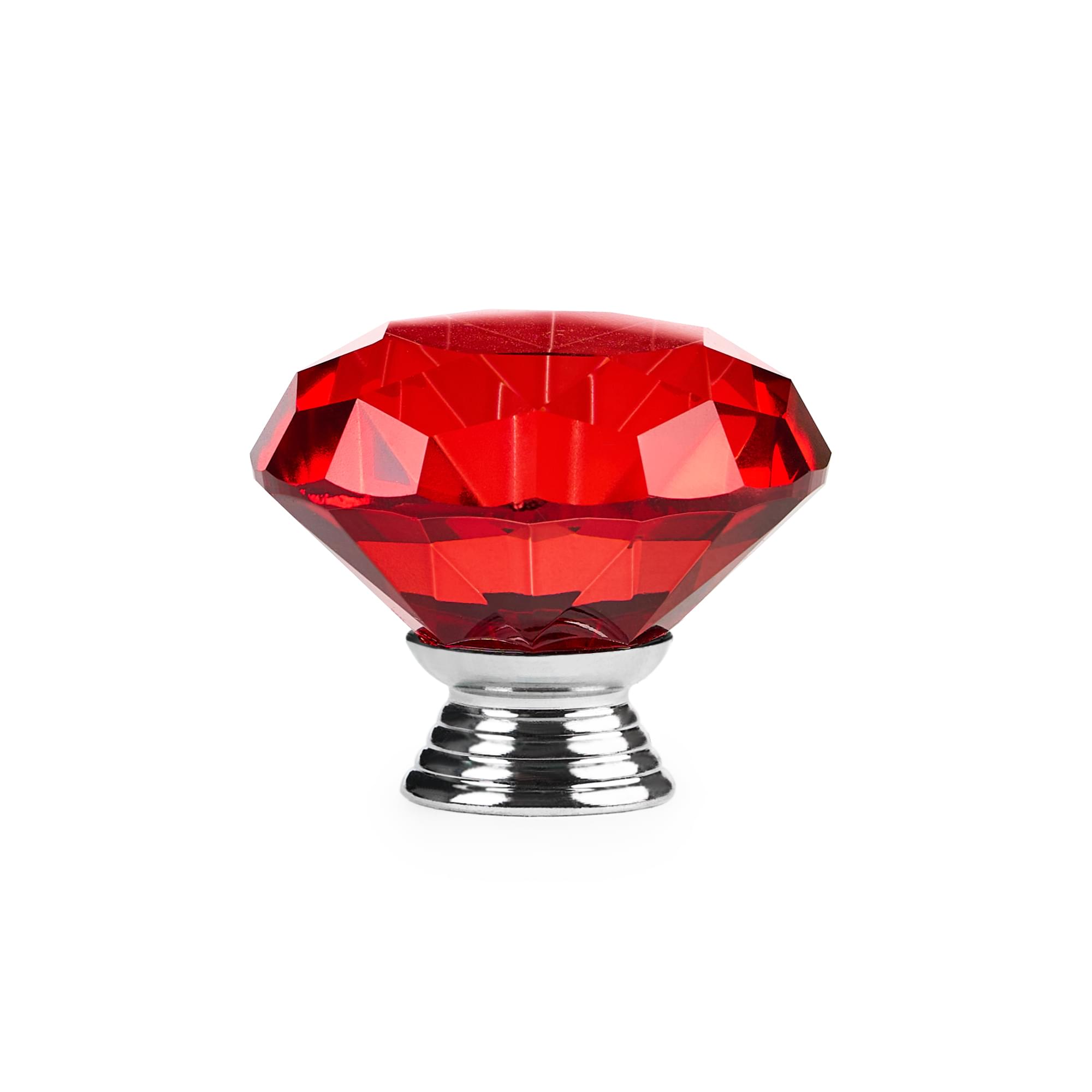 Buton maner mobilier onuvio™, forma diamant, diamond cut luxury, cristal k9, diametru 40mm, baza aliaj zinc aluminiu - rosu