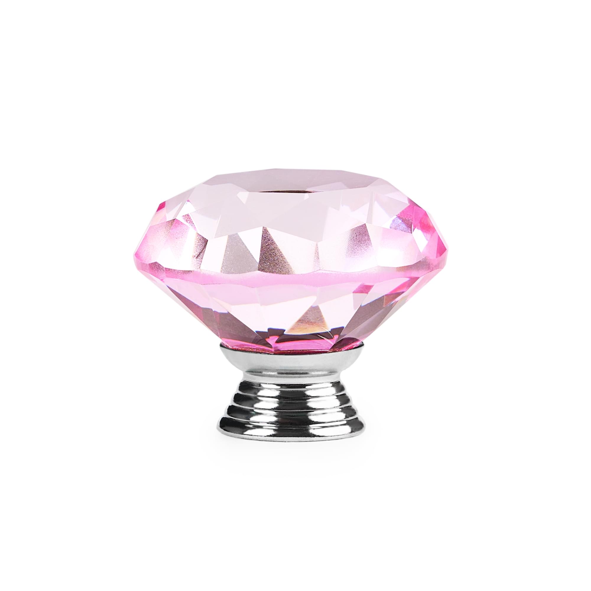 Buton maner mobilier onuvio™, forma diamant, diamond cut luxury, cristal k9, diametru 40mm, baza aliaj zinc aluminiu - roz