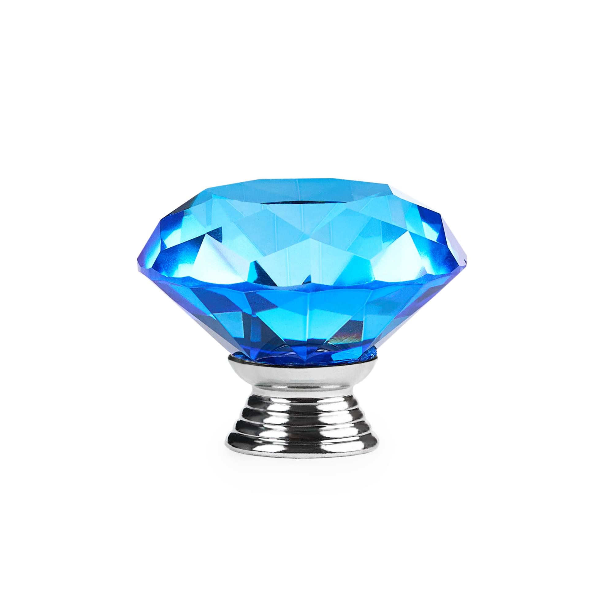 Buton maner mobilier onuvio™, forma diamant, diamond cut luxury, cristal k9, diametru 40mm, baza aliaj zinc aluminiu - albastru