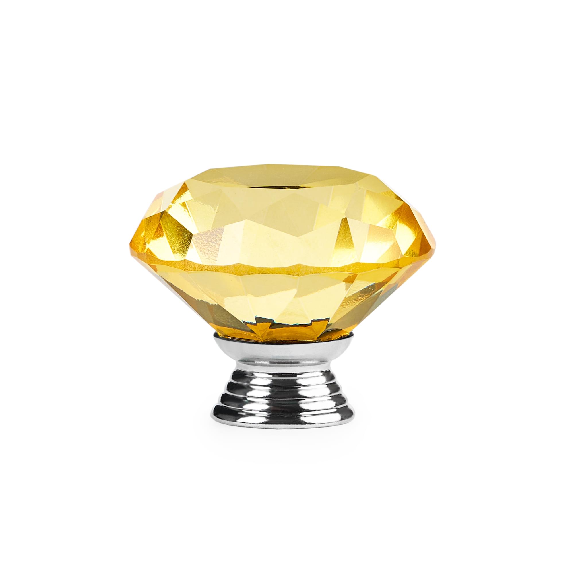 Buton maner mobilier onuvio™, forma diamant, diamond cut luxury, cristal k9, diametru 40mm, baza aliaj zinc aluminiu - galben