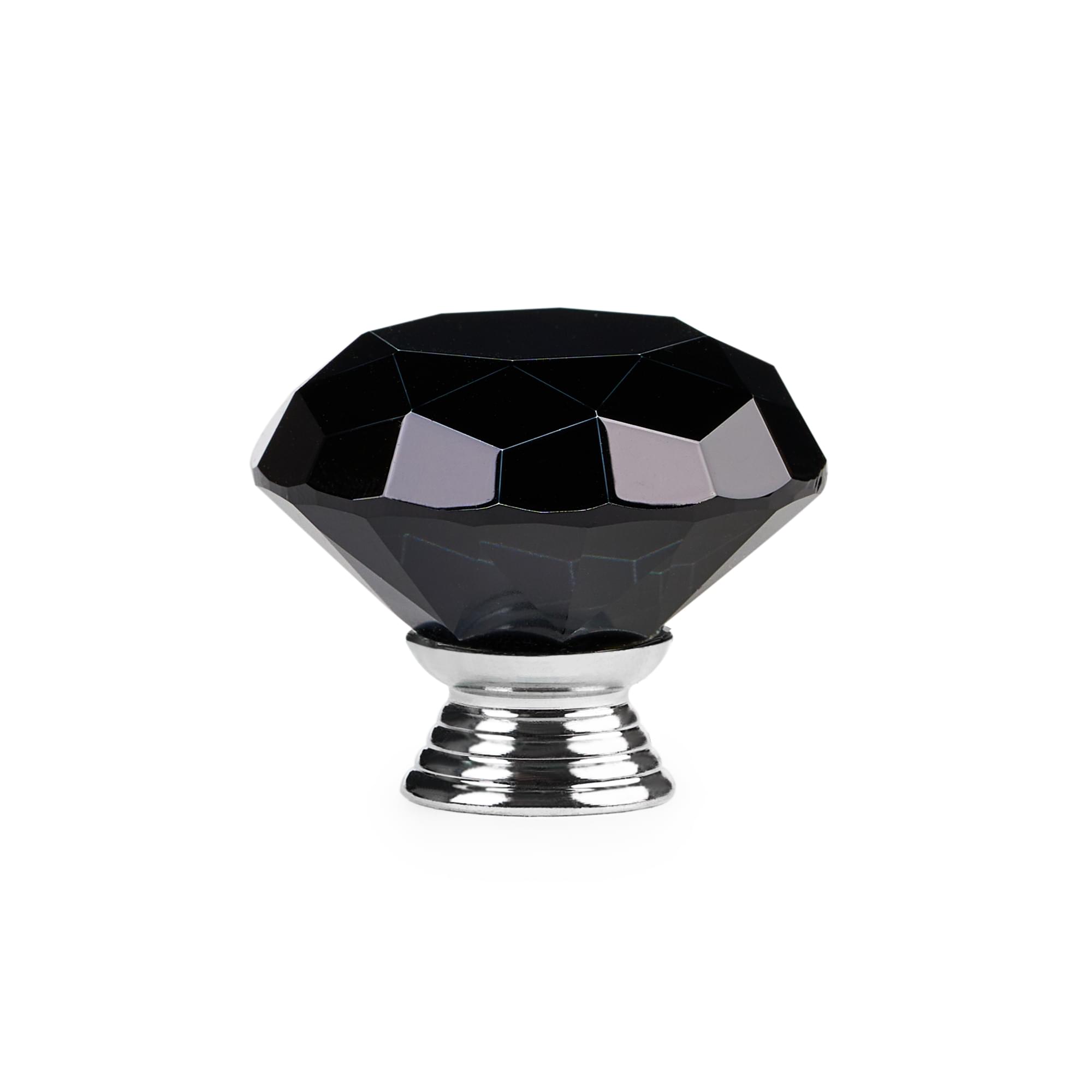 Buton maner mobilier onuvio™, forma diamant, diamond cut luxury, cristal k9, diametru 40mm, baza aliaj zinc aluminiu - negru