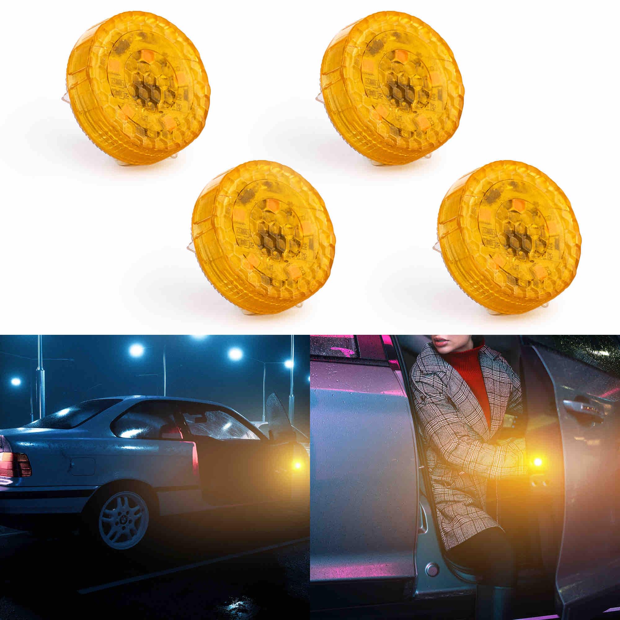 Pachet 4 buc, set lumini cu 5 led-uri auto wireless magnetice pentru semnalizare pericol si usi deschise, onuvio® - portocaliu
