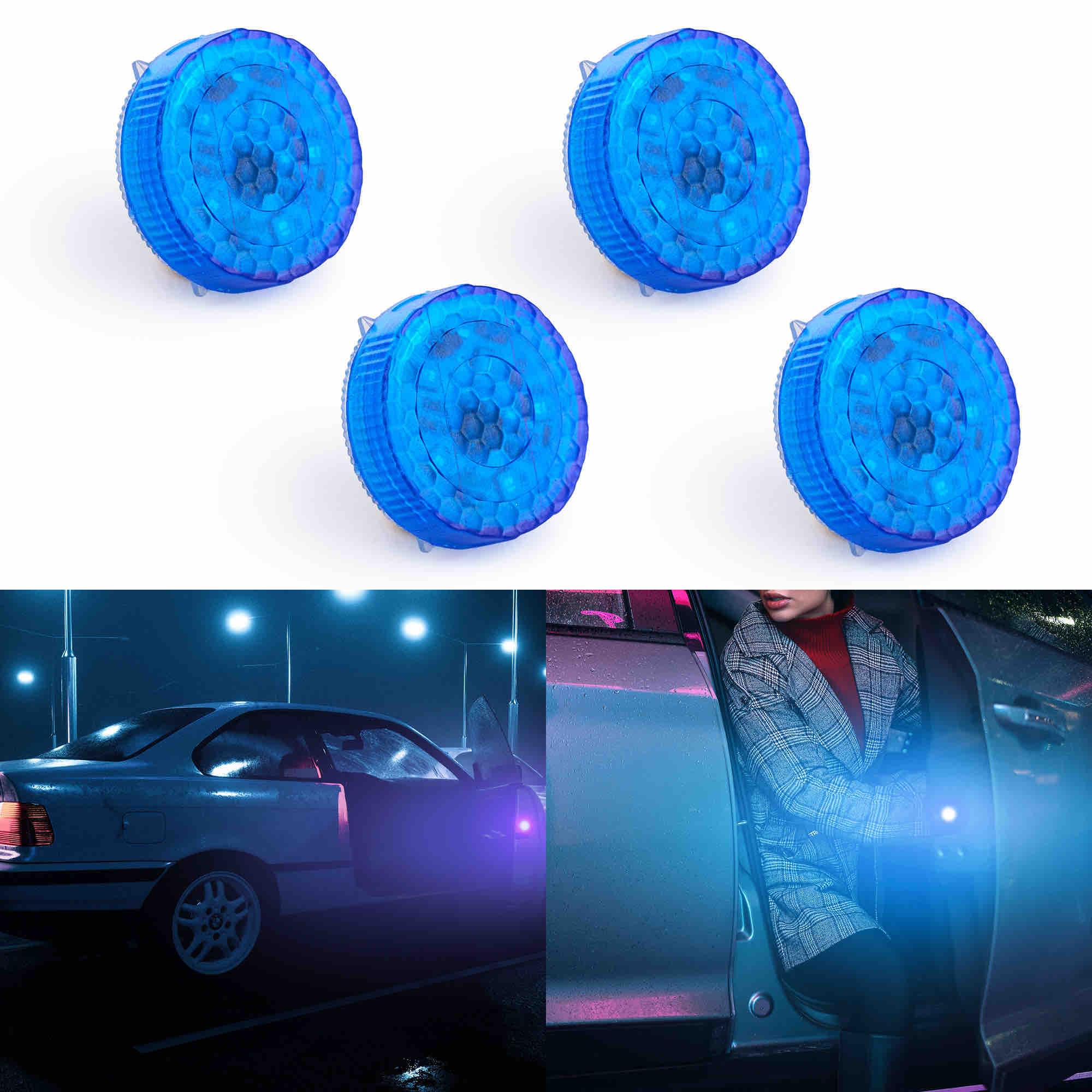 Pachet 4 buc, set lumini cu 5 led-uri auto wireless magnetice pentru semnalizare pericol si usi deschise, onuvio® - albastru