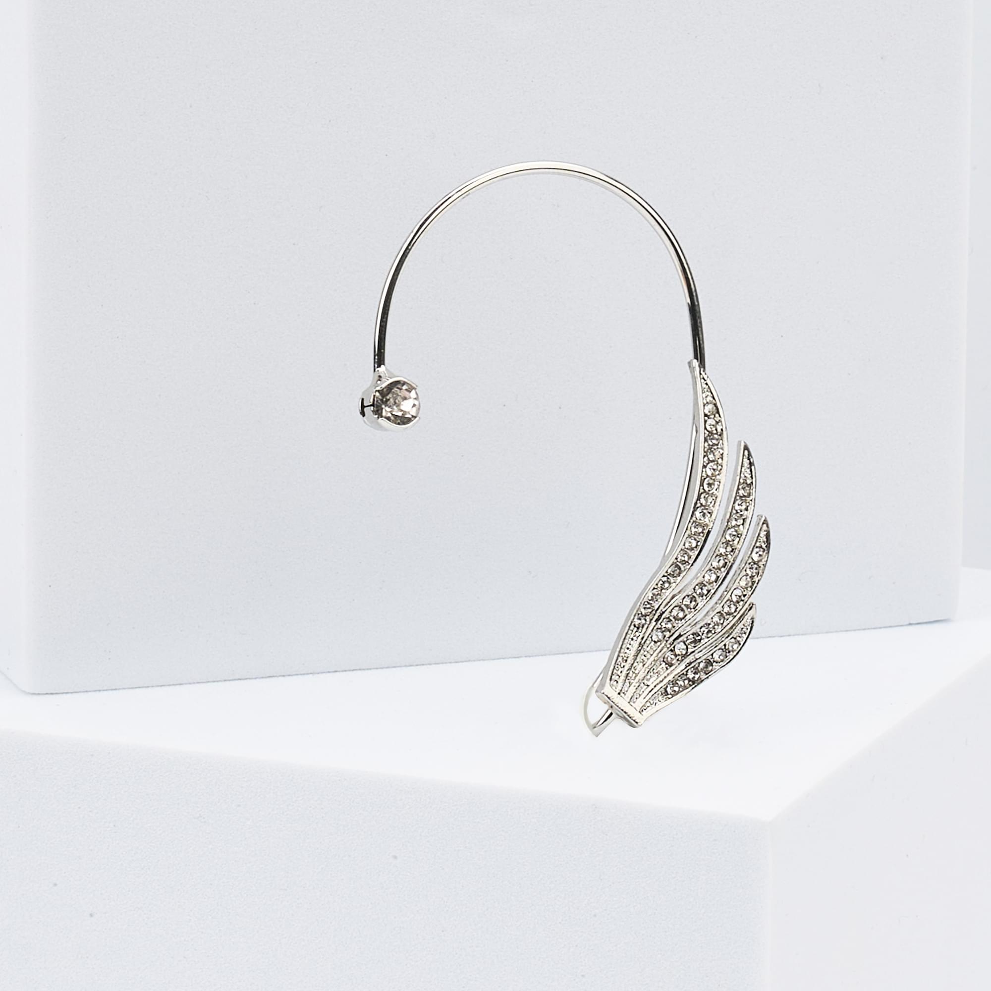 Cercel pentru toata urechea, elegant, tip ear cuff, lebada placata cu zirconiu ec4, onuvio®, argintiu - urechea stanga