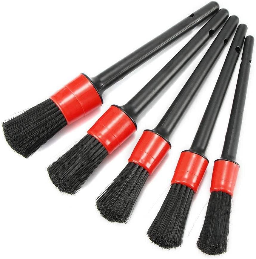 Set 5 pensule din par natural sau nylon premium, pentru detailing auto interior, exterior, jante și spatii greu accesibile, mărimi și grosimi diferite, onuvio® - par natural