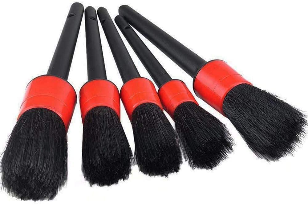 Set 5 pensule din par natural sau nylon premium, pentru detailing auto interior, exterior, jante și spatii greu accesibile, mărimi și grosimi diferite, onuvio® - par natural