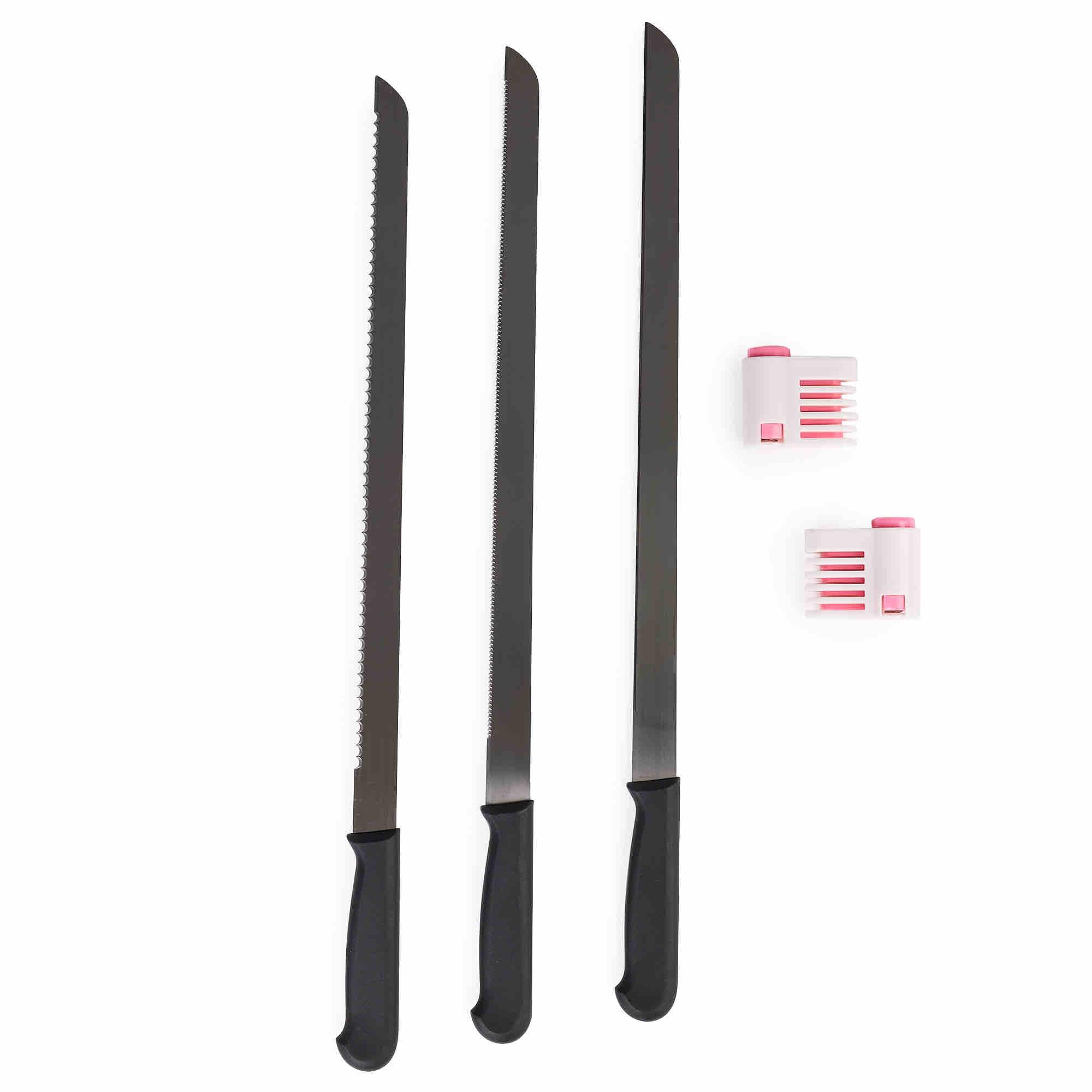 Set 3 cutite profesionale lungime mare 46 cm pentru cofetarie si patiserie, ghidaj pentru taiat blat tort, onuvio®