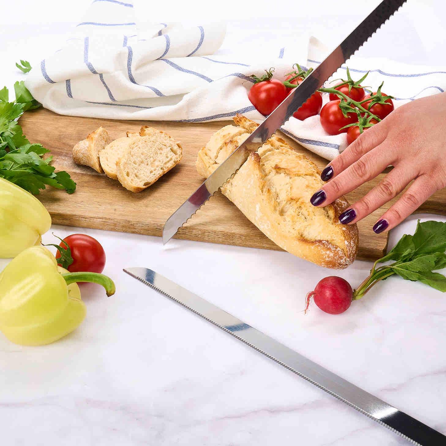 Set 3 cutite profesionale lungime mare 46 cm pentru cofetarie si patiserie, ghidaj pentru taiat blat tort, onuvio®