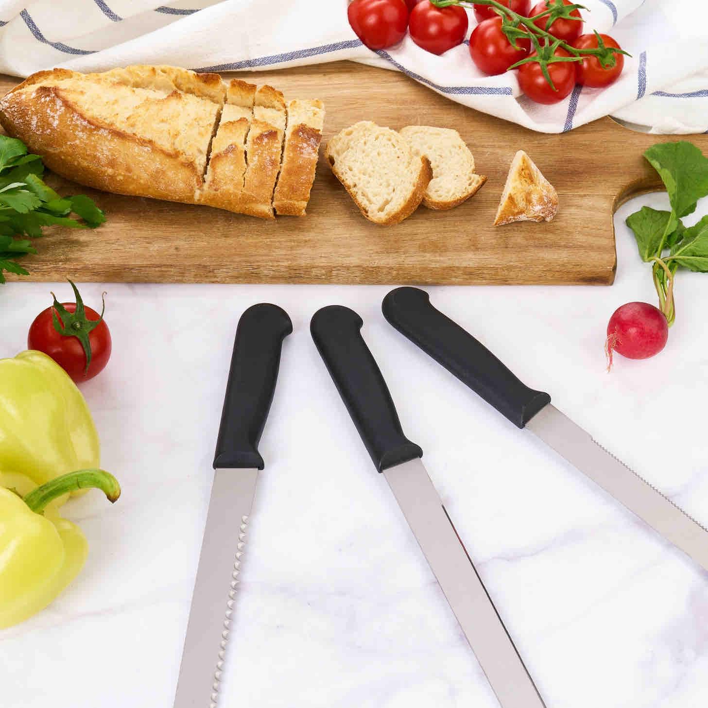 Set 3 cutite profesionale lungime mare 46 cm pentru cofetarie si patiserie, ghidaj pentru taiat blat tort, onuvio®