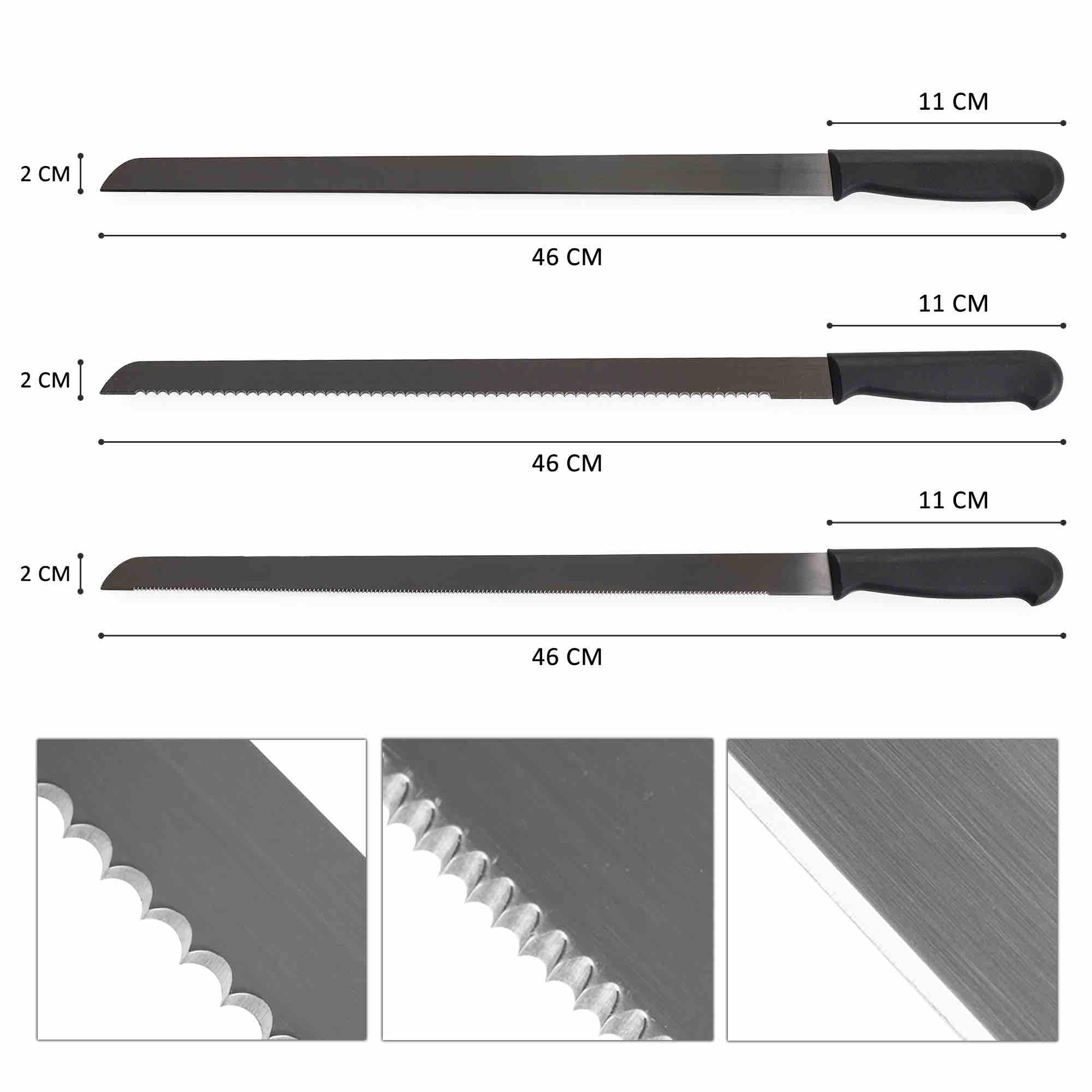 Set 3 cutite profesionale lungime mare 46 cm pentru cofetarie si patiserie, ghidaj pentru taiat blat tort, onuvio®