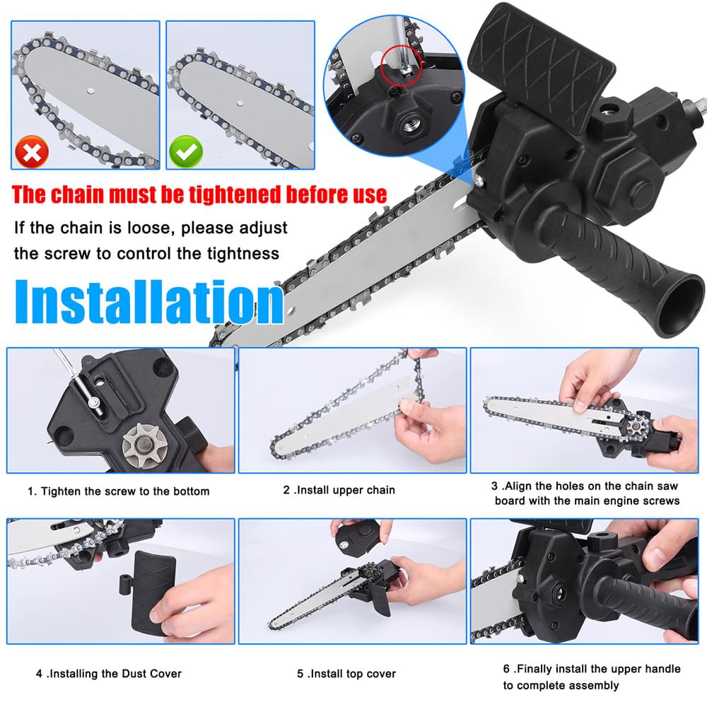 Adaptor tip minifierastrau electric,  drujba pentru bormasina, multifunctional, portabil, cu 2 lanturi 15 cm / 6 inch, onuvio® 