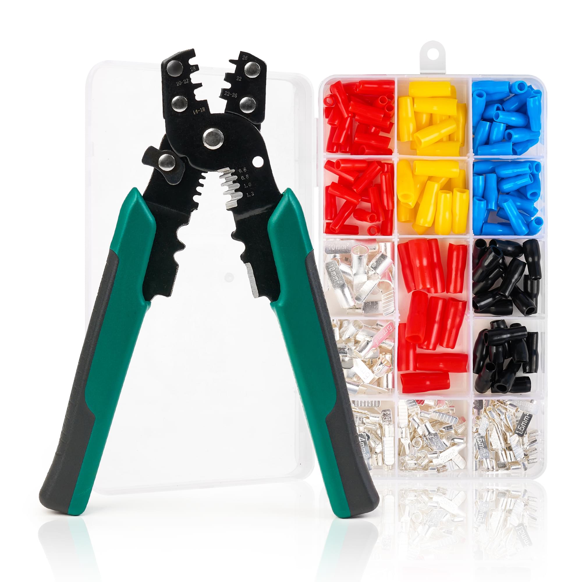 Cleste de sertizat, dezizolat si taiat onuvio®, cu set 260 accesorii capete terminale tip c45 pentru lucrari electrice