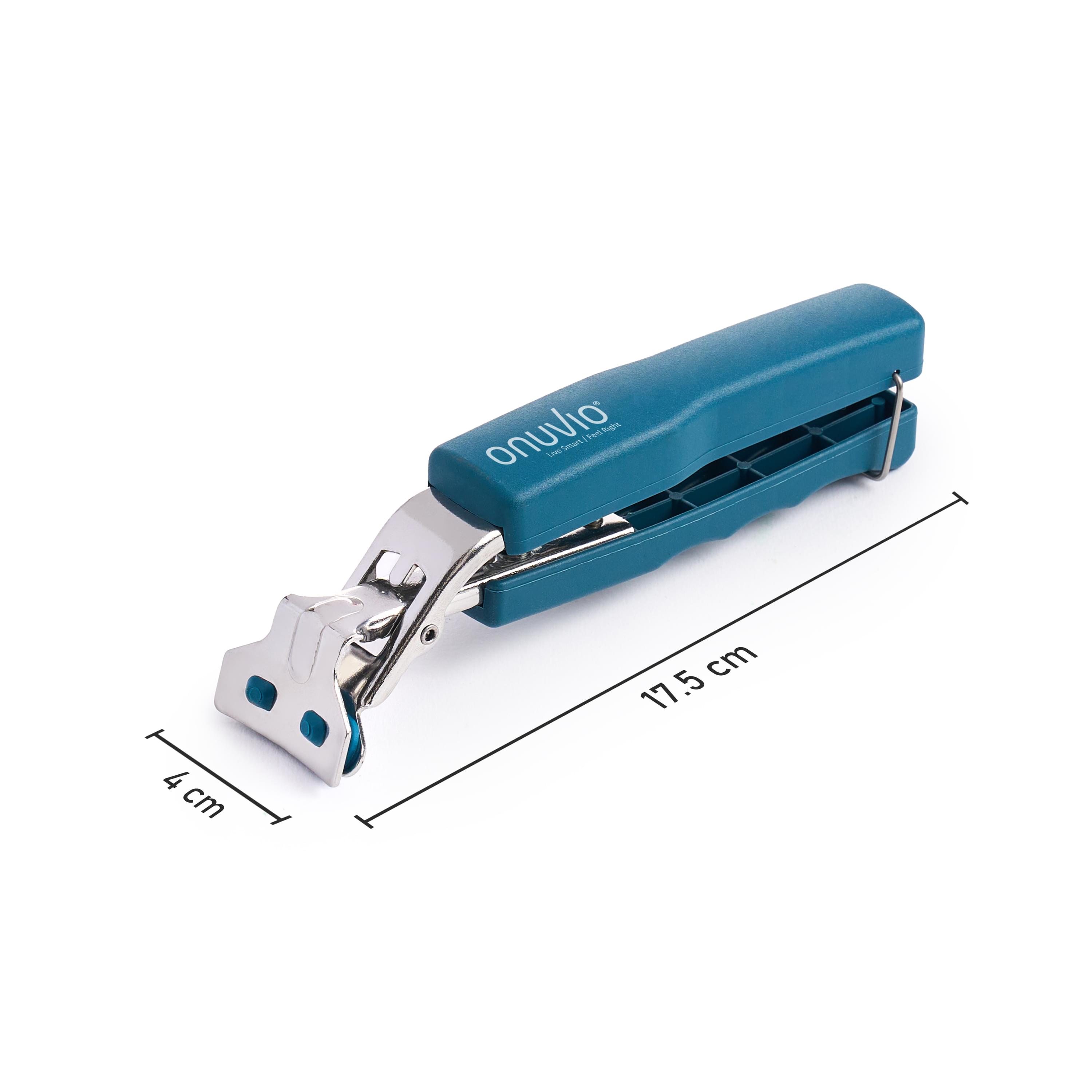 Maner universal tip cleste pentru manevrare recipiente fierbinti, oale, tigai, tavi, onuvio®, anti-alunecare, sistem blocare, otel inoxidabil, rezistent la temperatura, 17.5cm x 4cm - albastru