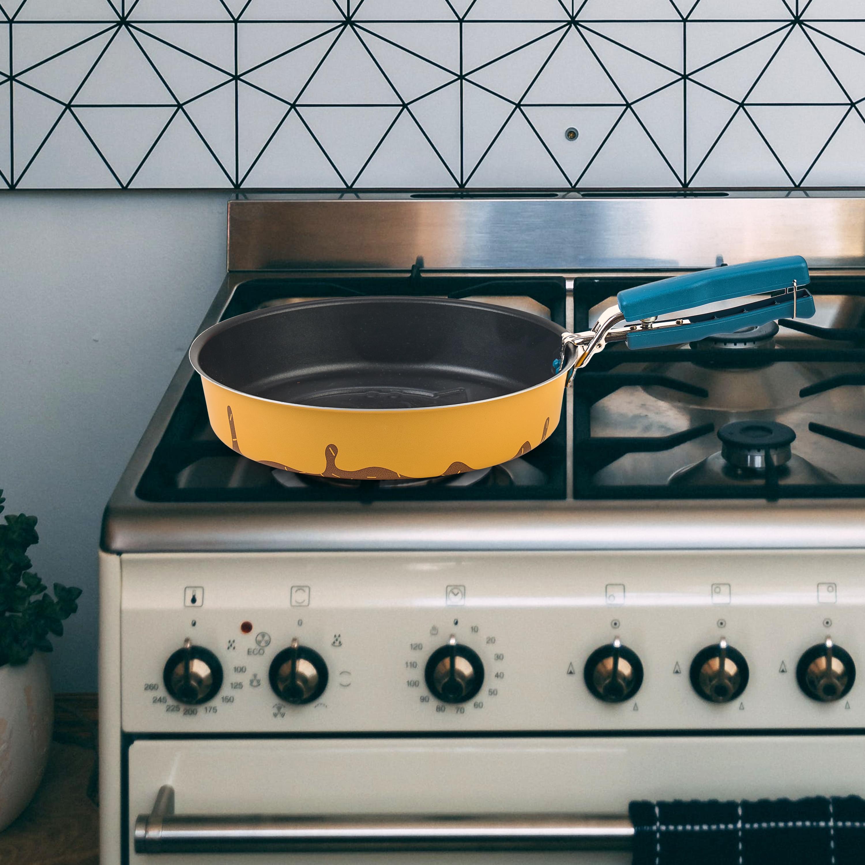 Maner universal tip cleste pentru manevrare recipiente fierbinti, oale, tigai, tavi, onuvio®, anti-alunecare, sistem blocare, otel inoxidabil, rezistent la temperatura, 17.5cm x 4cm - albastru