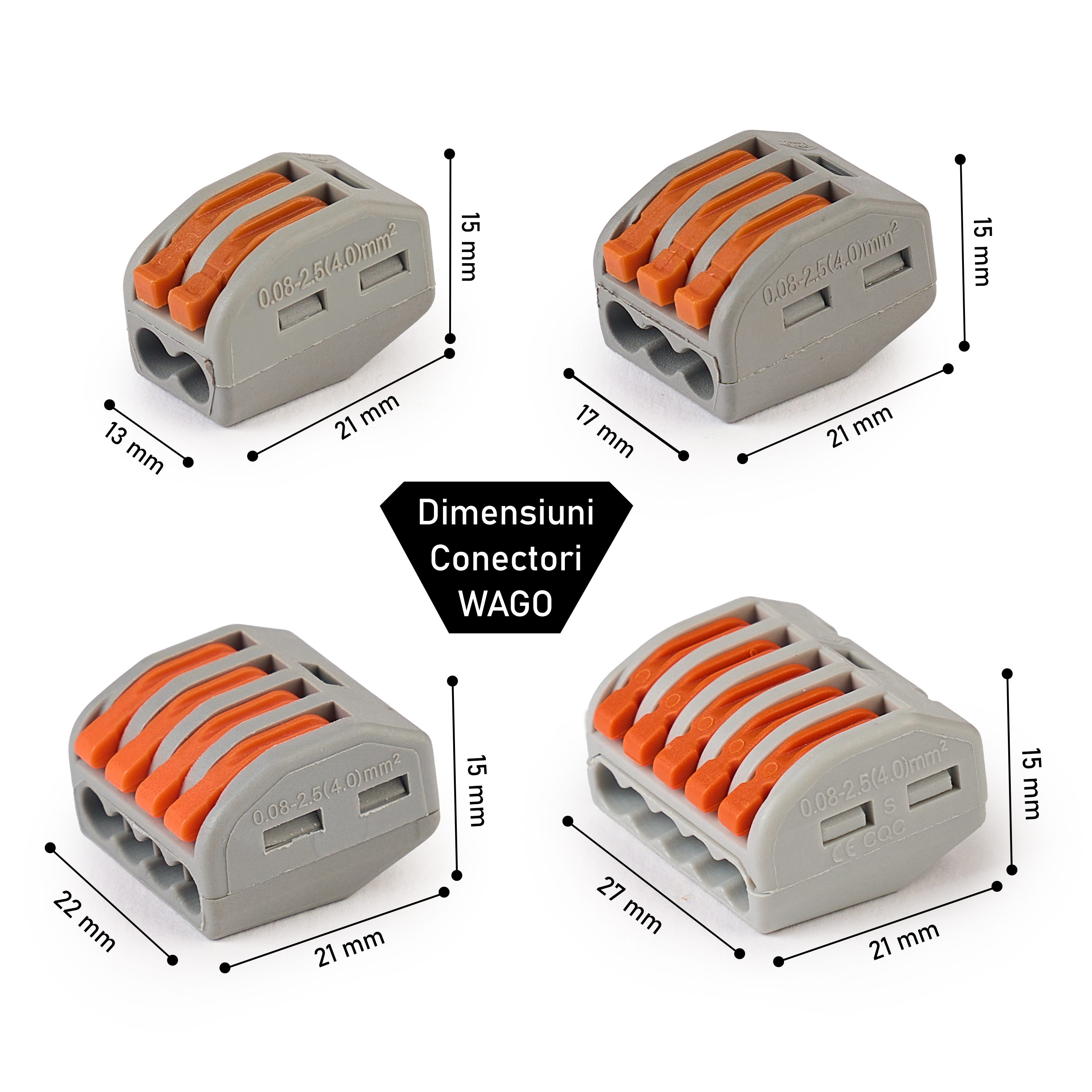 Set 46 conectori rapizi, reglete rapide cu levier pentru instalatii electrice cu 2, 3, 4 si 5 pini, tip 222