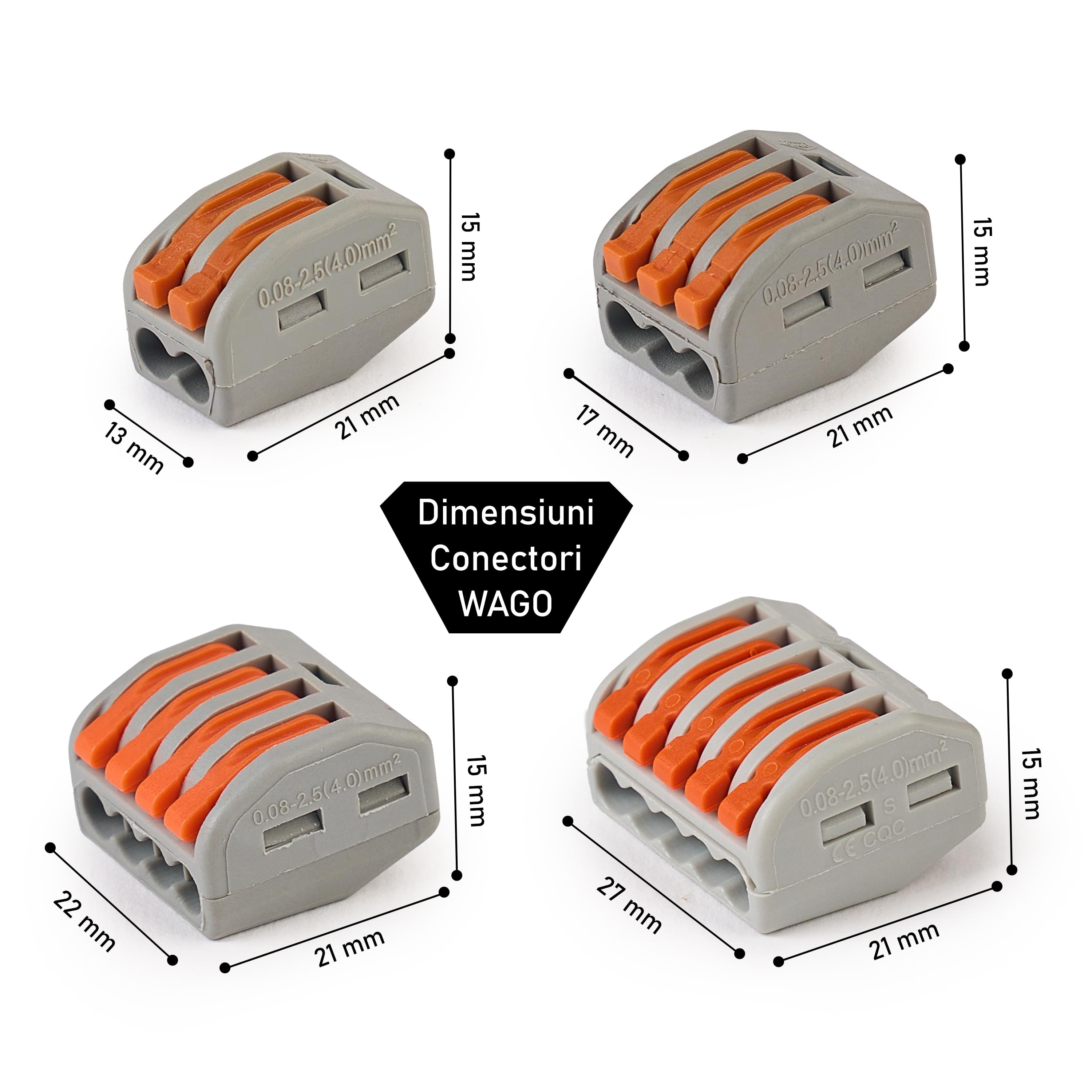 Set 54 conectori rapizi si cleme prindere, reglete rapide cu levier pentru instalatii electrice cu 2, 3, 4 si 5 pini, tip 222