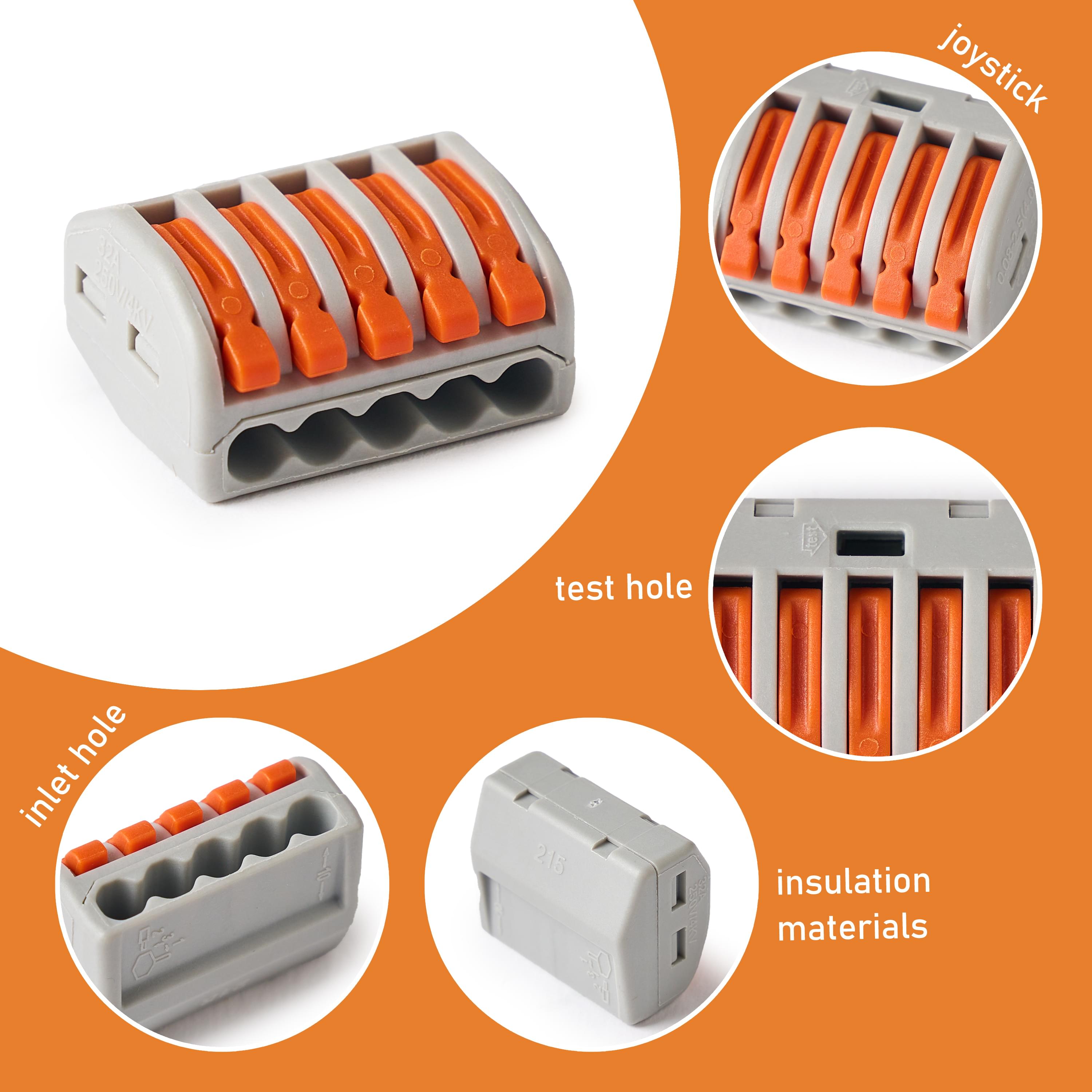 Set 54 conectori rapizi si cleme prindere, reglete rapide cu levier pentru instalatii electrice cu 2, 3, 4 si 5 pini, tip 222