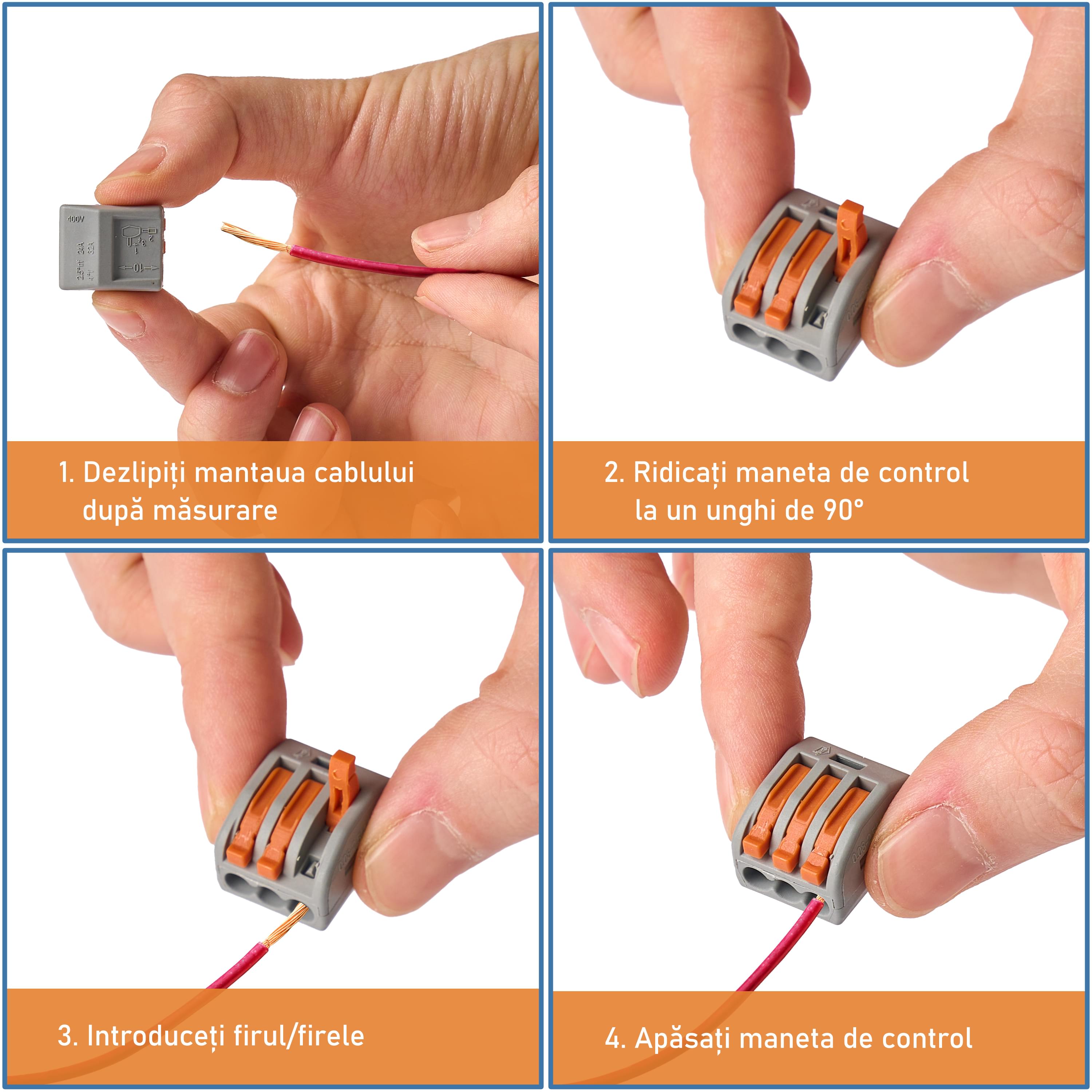 Set 54 conectori rapizi si cleme prindere, reglete rapide cu levier pentru instalatii electrice cu 2, 3, 4 si 5 pini, tip 222
