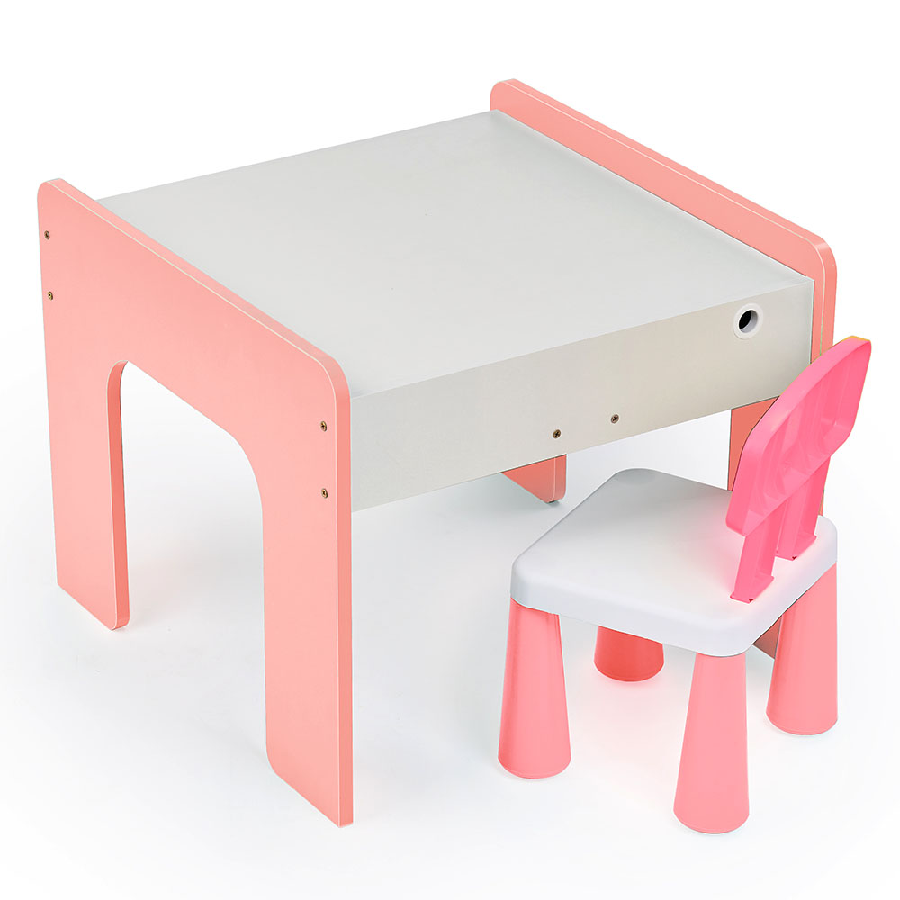 Măsuță multifuncțională pentru copii, folosita la activitati creative, construit modular cu blocuri, depozitare, desenat, colorat, din lemn mdf, scaun inclus, 57x57x45, 3-6 ani, onuvio® - roz