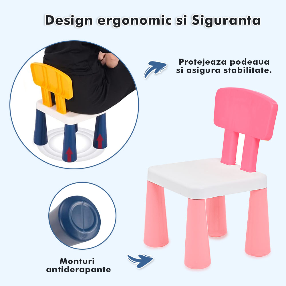 Măsuță multifuncțională pentru copii, folosita la activitati creative, construit modular cu blocuri, depozitare, desenat, colorat, din lemn mdf, scaun inclus, 57x57x45, 3-6 ani, onuvio® - roz