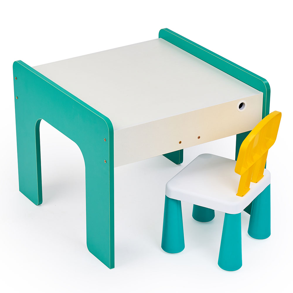 Măsuță multifuncțională pentru copii, folosita la activitati creative, construit modular cu blocuri, depozitare, desenat, colorat, din lemn mdf, scaun inclus, 57x57x45, 3-6 ani, onuvio® - verde