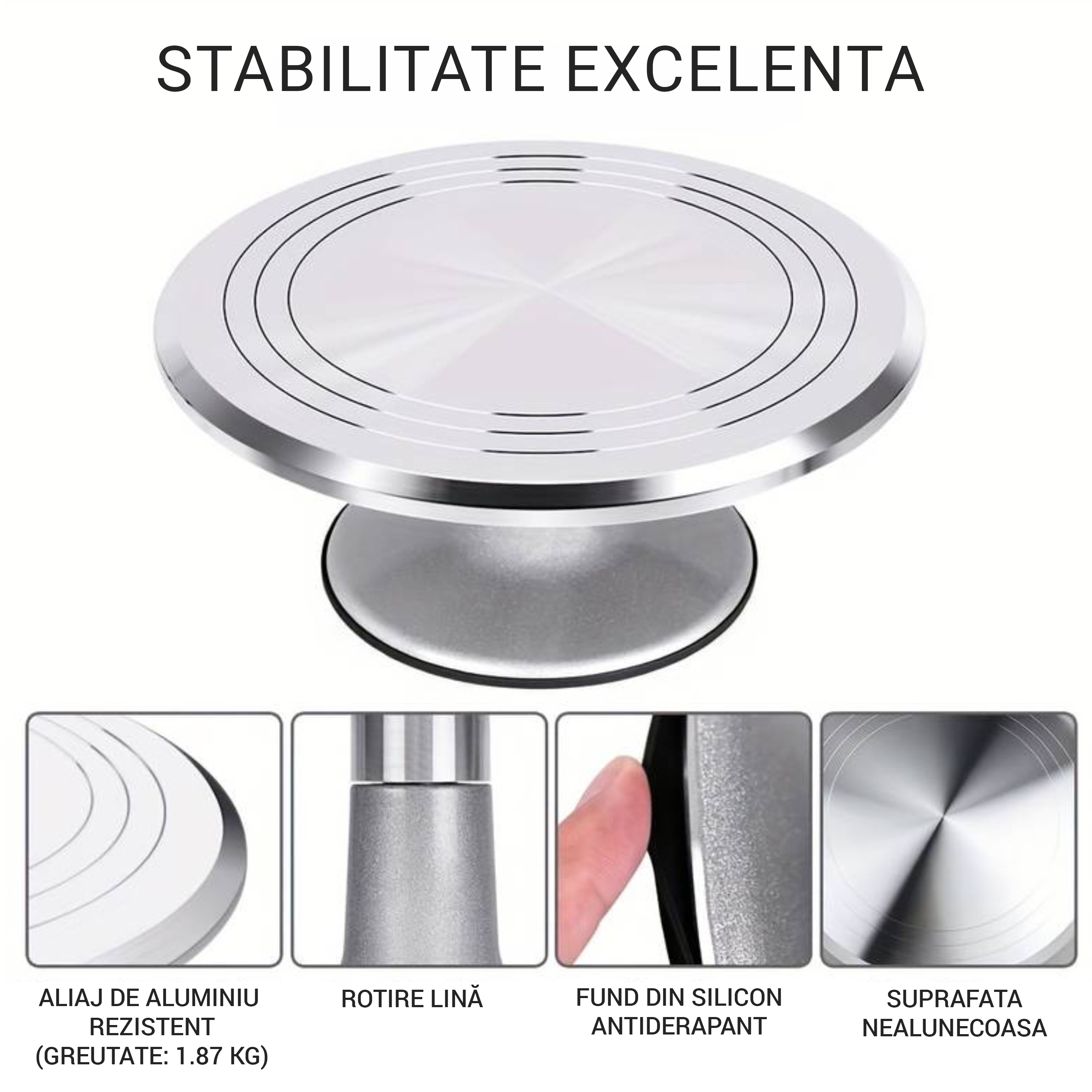 Platou rotativ onuvio® pentru ornat torturi, cofetărie și patiserie, aliaj de aluminiu, bază antiaderentă, stabil, ușor de curățat, 30 cm, 1.8 kg